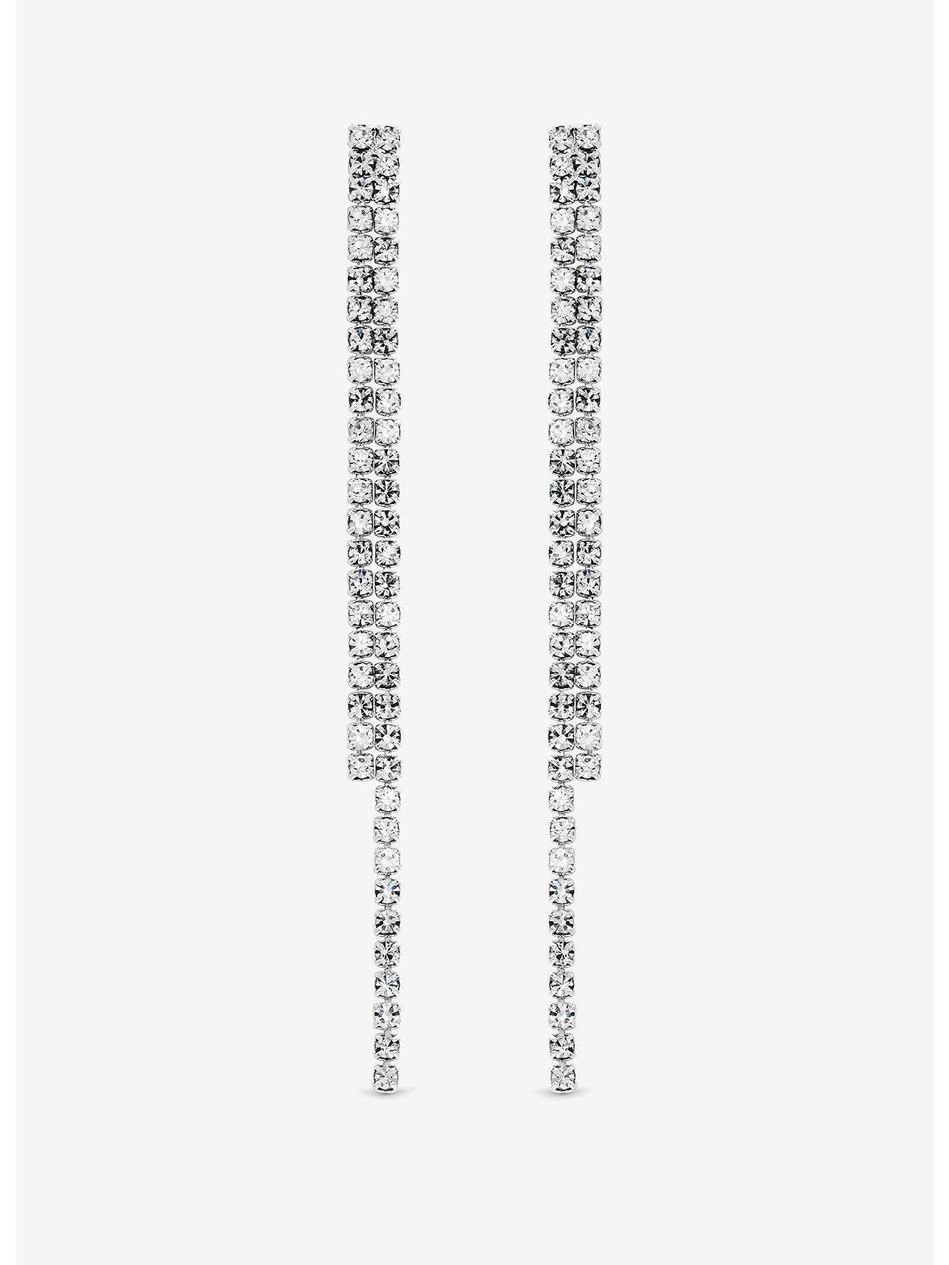 Mood SILVER CRYSTAL LINEAR DROP EARRINGS