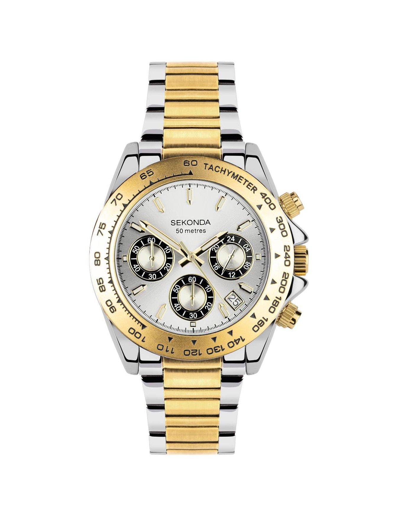 Sekonda Mens Circuit Two Tone Stainless Steel Bracelet with Silver Dial Chronograph Watch