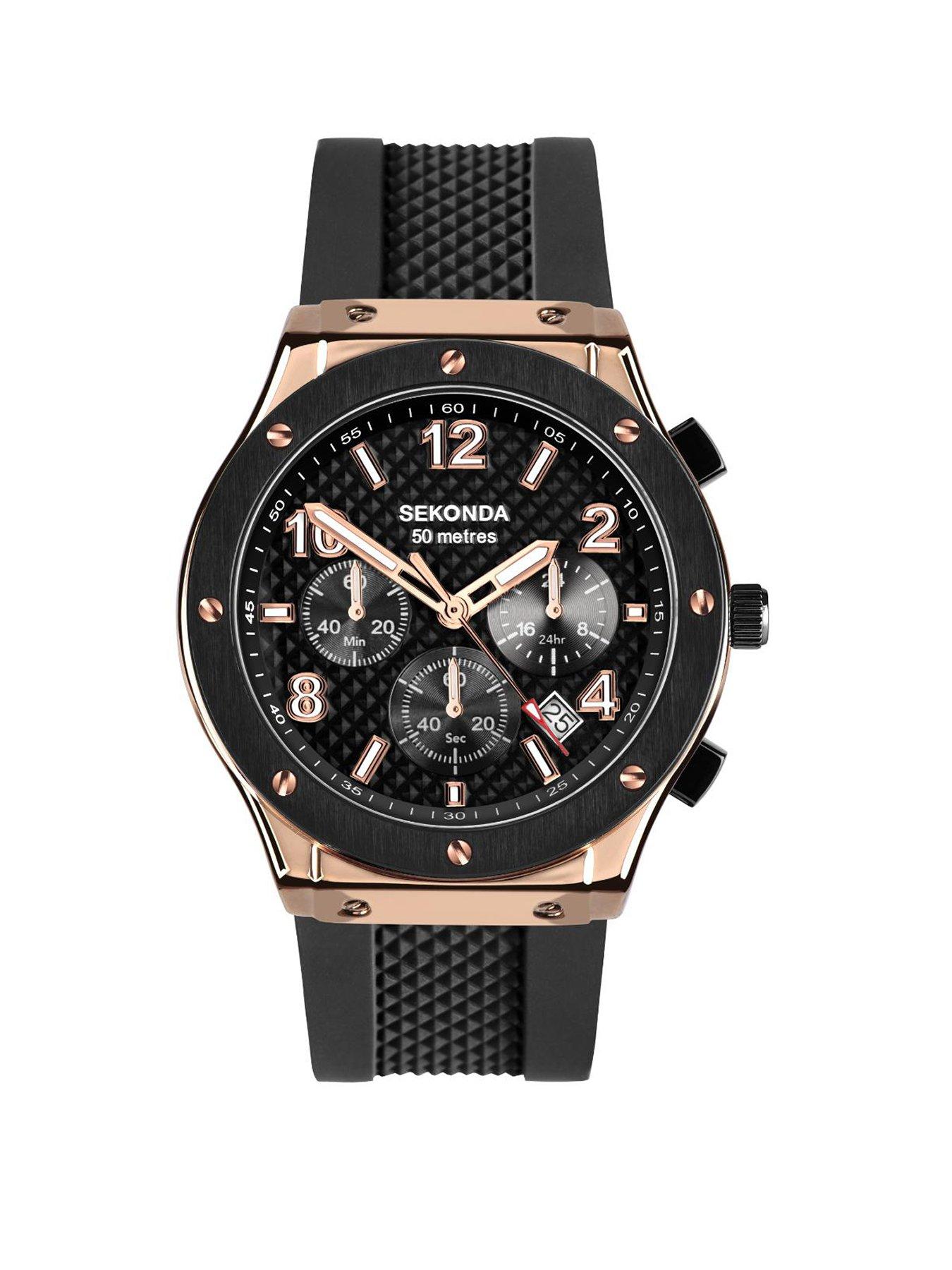 Sekonda Mens Titan Black Silicone Bracelet with Black Dial Chronograph Watch
