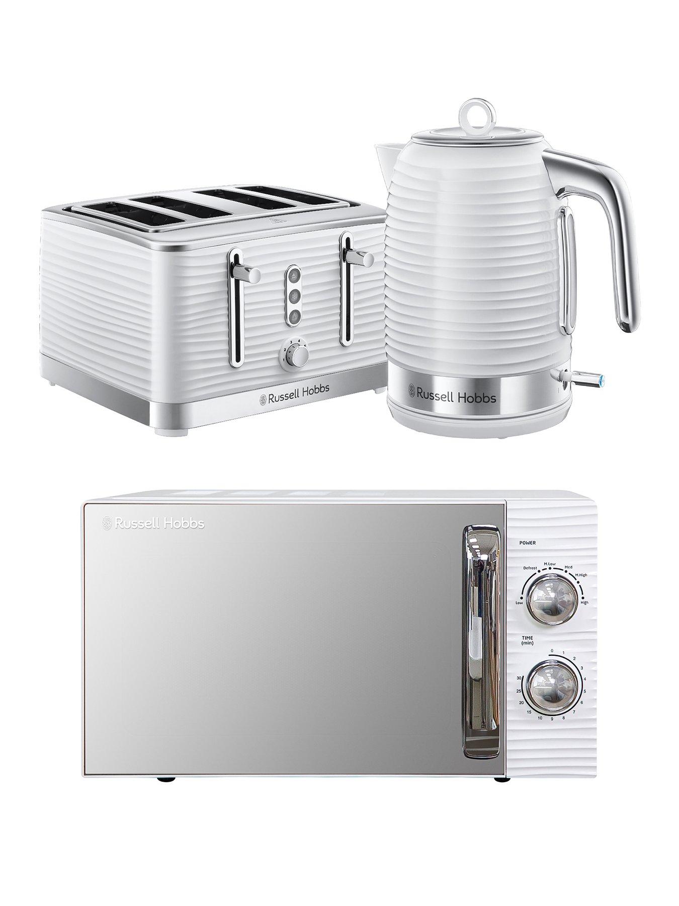 Russell Hobbs Inspire Bundle - Kettle, 4 Slice Toaster and Microwave- White