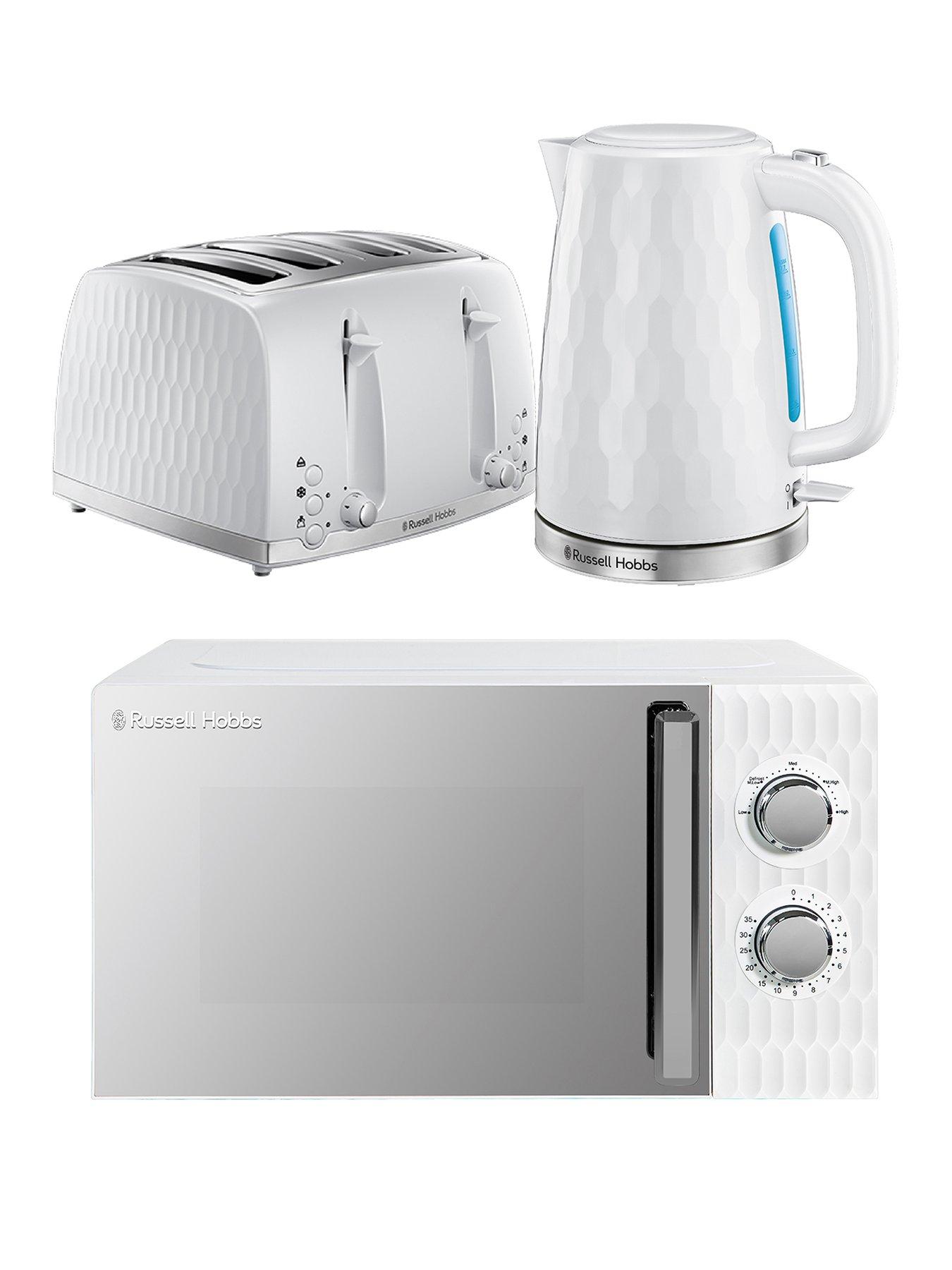 Image 1 of 7 of Russell Hobbs Honeycomb Bundle - Kettle, 4 Slice Toaster and Microwave&nbsp;- White
