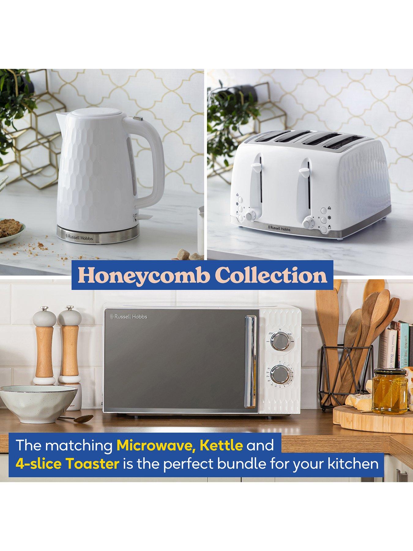 Image 2 of 7 of Russell Hobbs Honeycomb Bundle - Kettle, 4 Slice Toaster and Microwave&nbsp;- White
