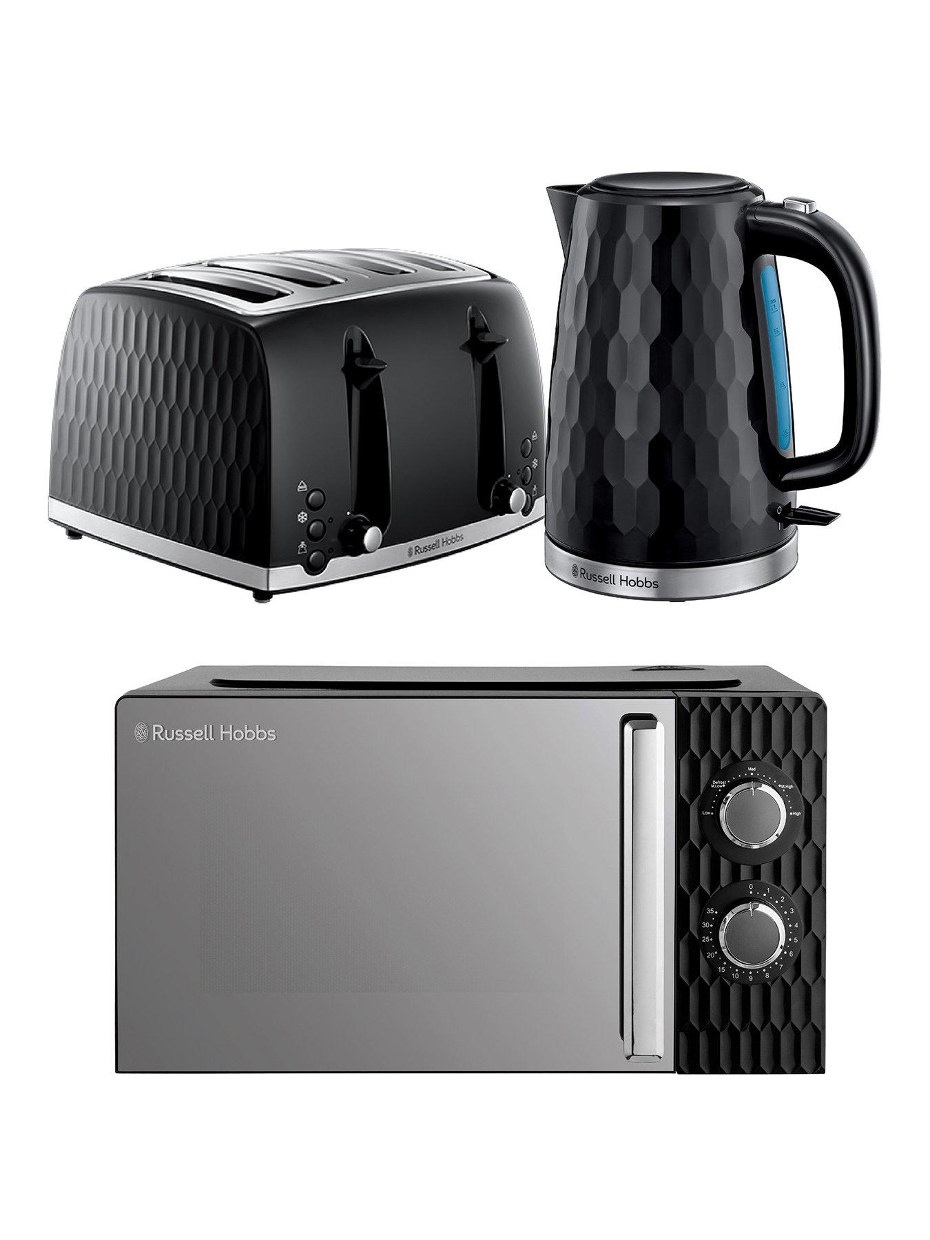 Russell Hobbs Honeycomb Bundle - Kettle, 4 Slice Toaster and Microwave- Black