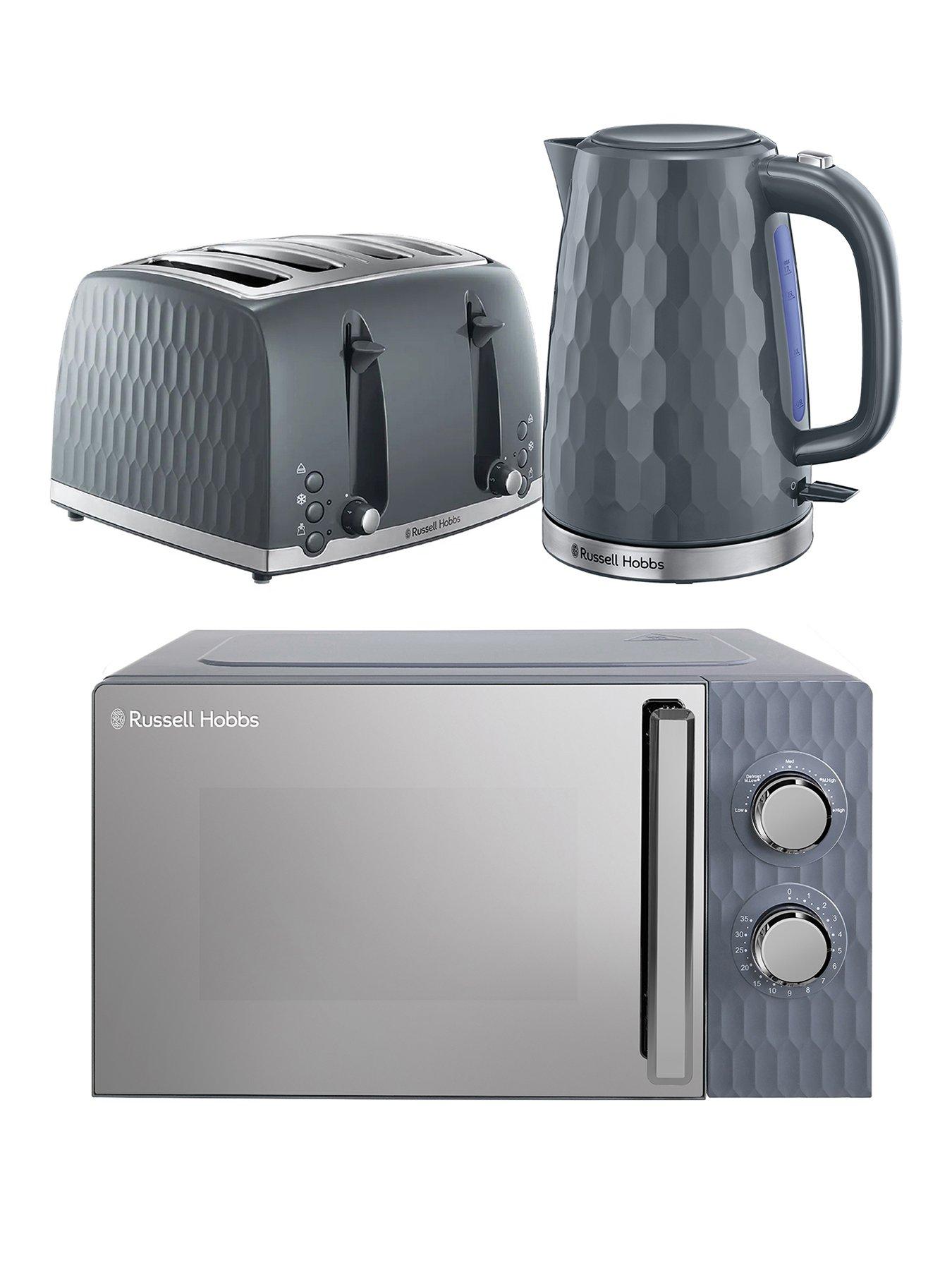 Russell Hobbs Honeycomb Bundle - Kettle, 4 Slice Toaster and Microwave- Grey