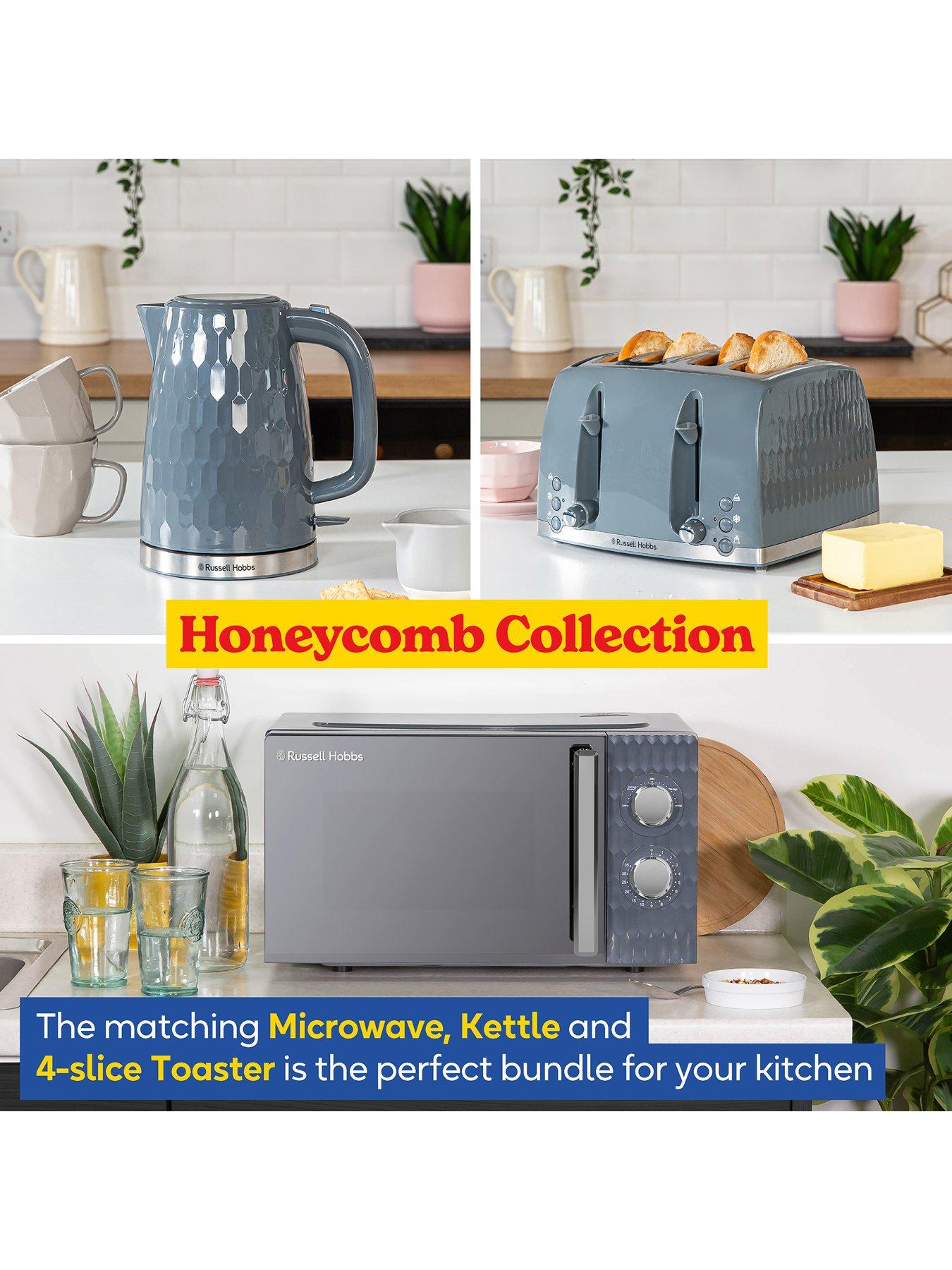 Image 2 of 7 of Russell Hobbs Honeycomb Bundle - Kettle, 4 Slice Toaster and Microwave- Grey