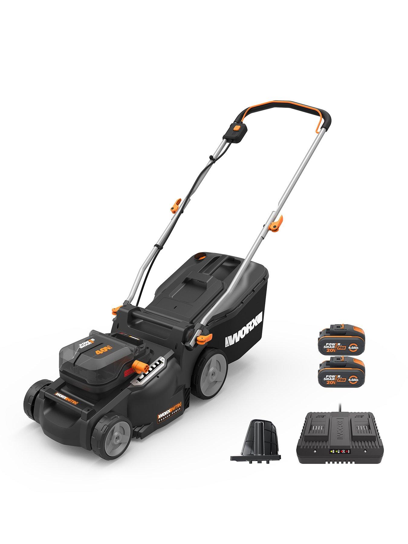 Worx 40V PowerShare 37cm Cordless Brushless Lawn Mower 550m2 with x2 4.0Ah Battery  &  Charger