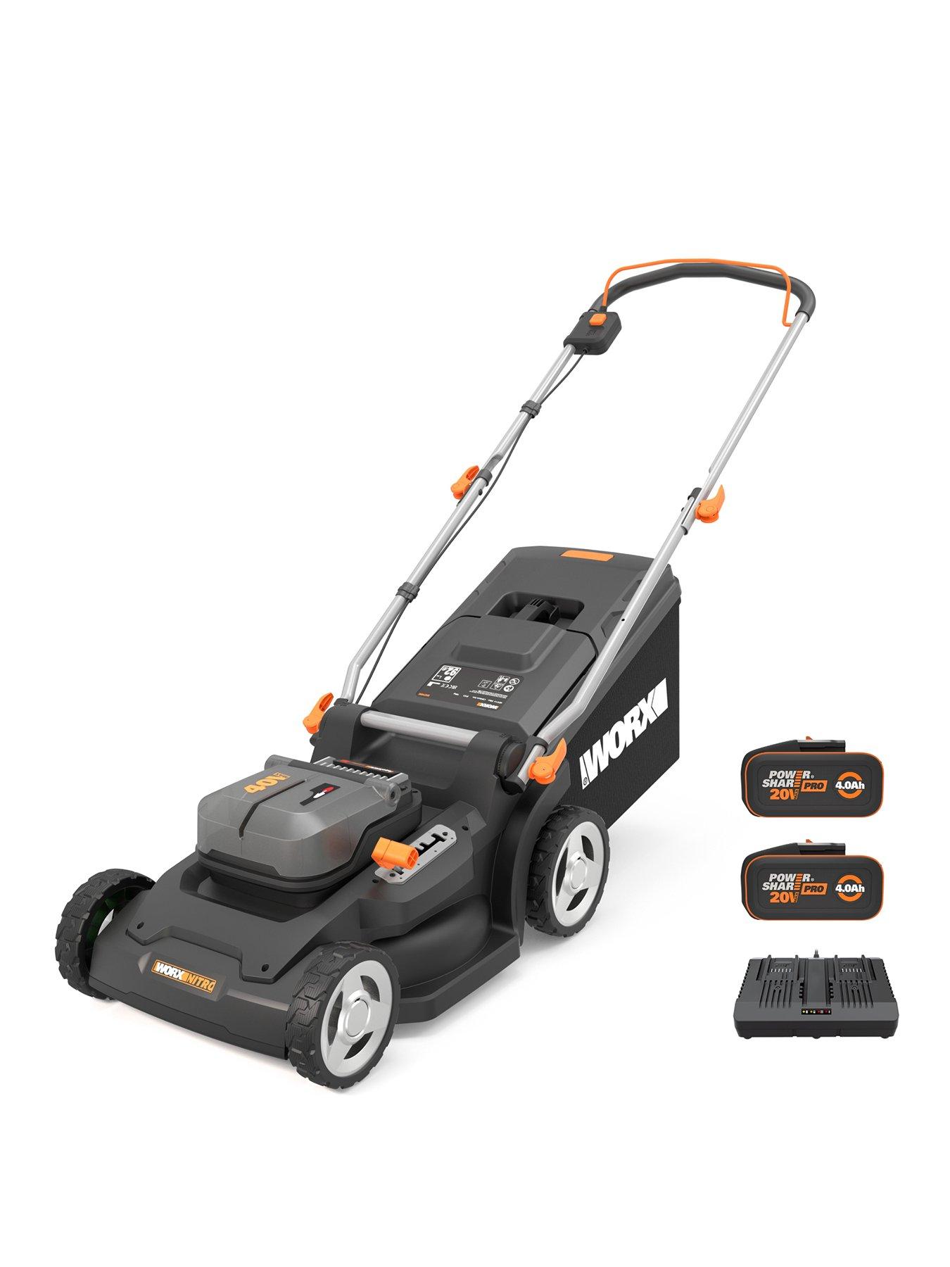 Worx 40V PowerShare 41cm Cordless Brushless Lawn Mower 650m2 with x2 4.0Ah Battery  &  Charger