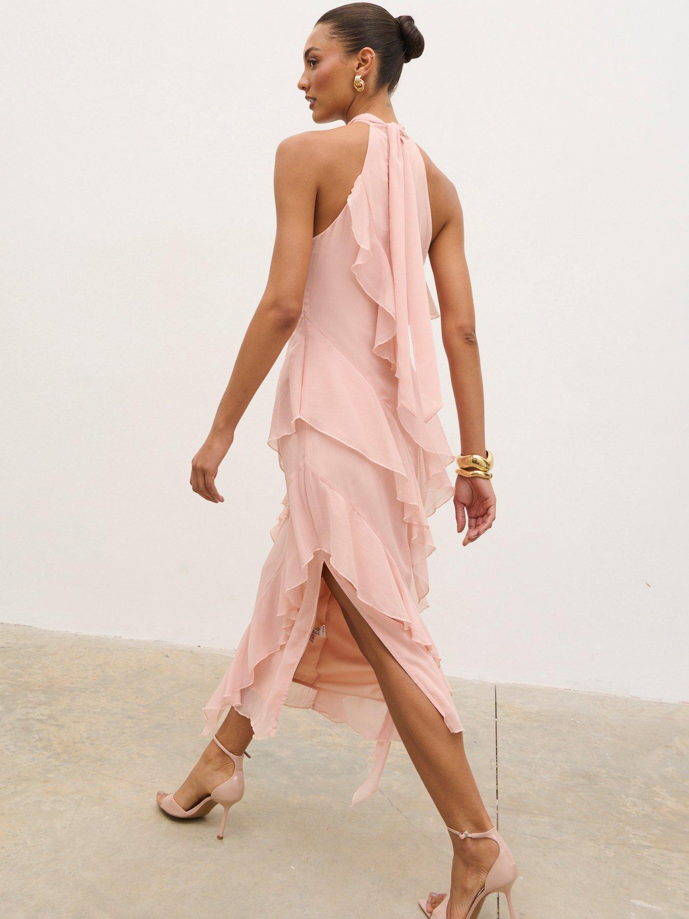 Image 2 of 5 of Pretty Lavish Aria Halterneck Ruffle Midaxi Dress - Pink