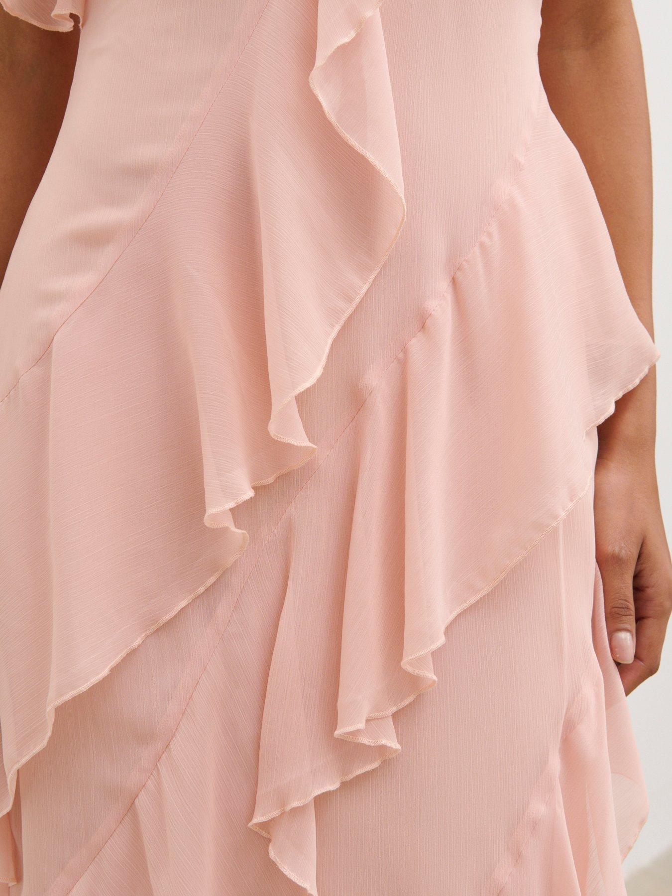 Image 4 of 5 of Pretty Lavish Aria Halterneck Ruffle Midaxi Dress - Pink
