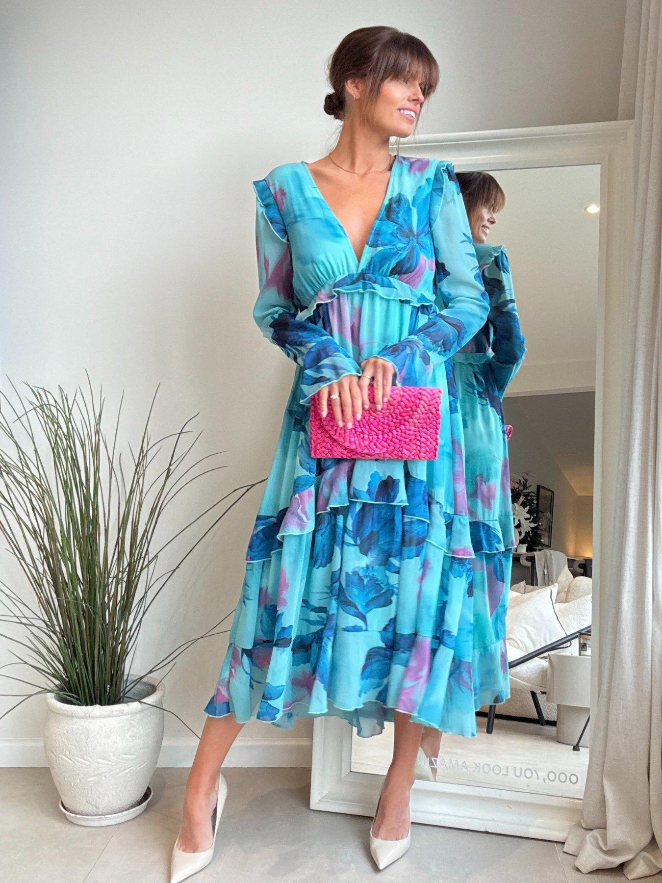 Style Cheat Birdie Long Sleeve Midi Dress - Blue