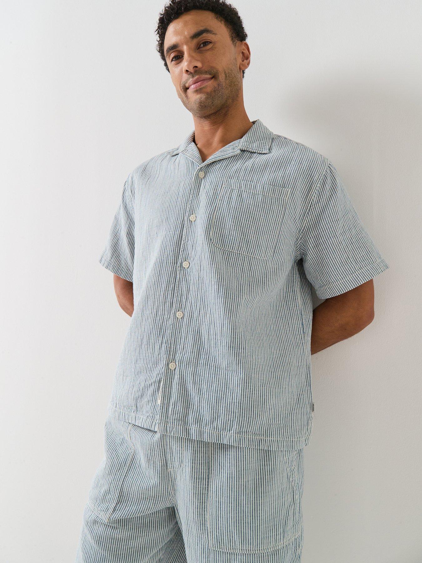Guess Jeans Boxy Cropped Camp Shirt, Blue, Size L, Men