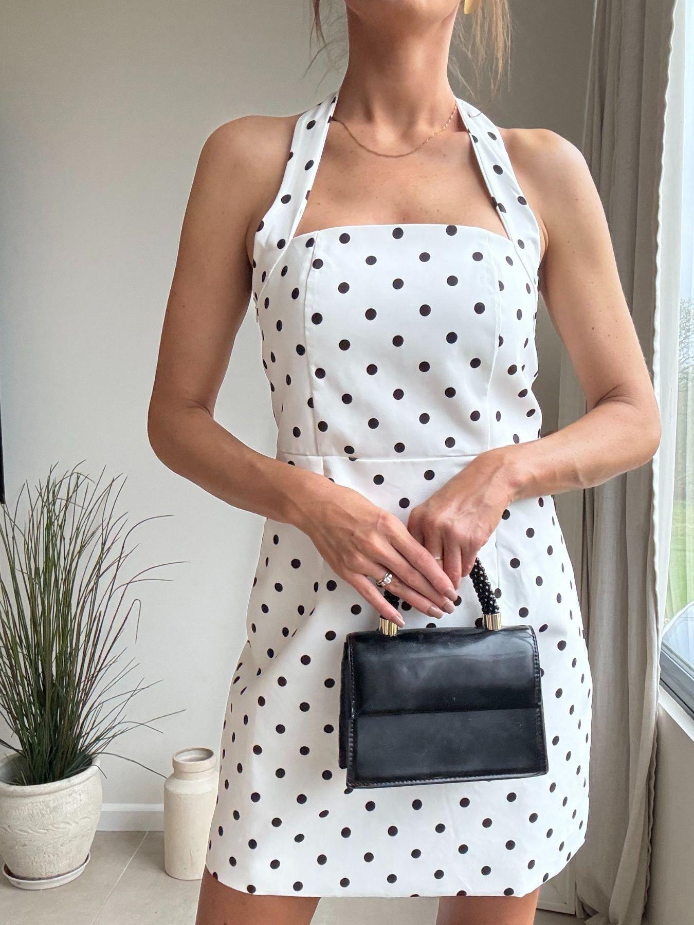 Image 1 of 4 of Style Cheat Halter Neck Spot Mini Dress - White