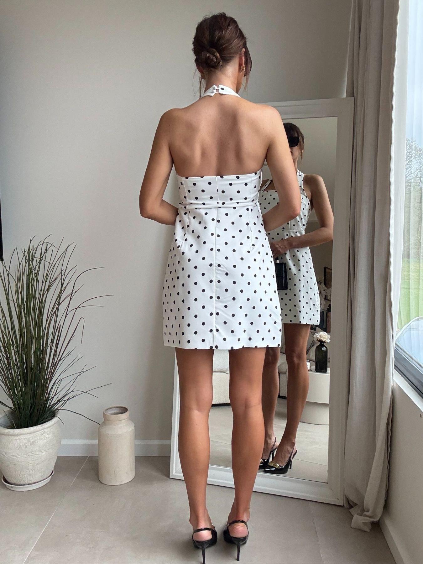 Image 2 of 4 of Style Cheat Halter Neck Spot Mini Dress - White