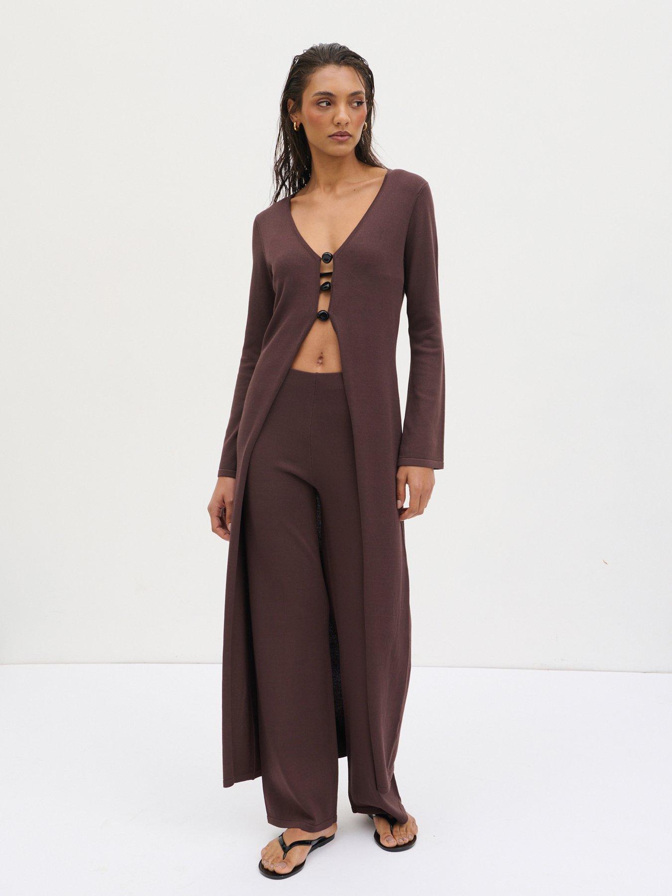 Pretty Lavish Maelle Maxi Knit Cardigan - Chocolate