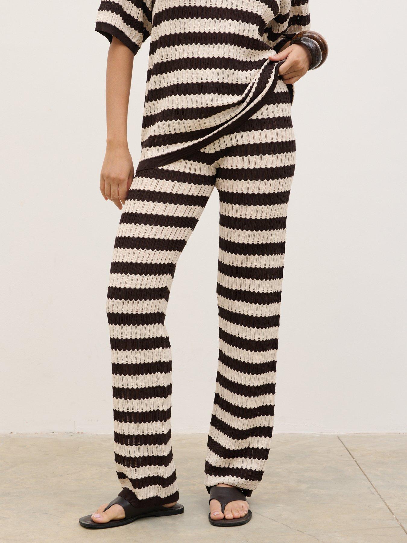 Pretty Lavish Venezia Stripe Knit Slim Leg Trouser - Brown And Cream