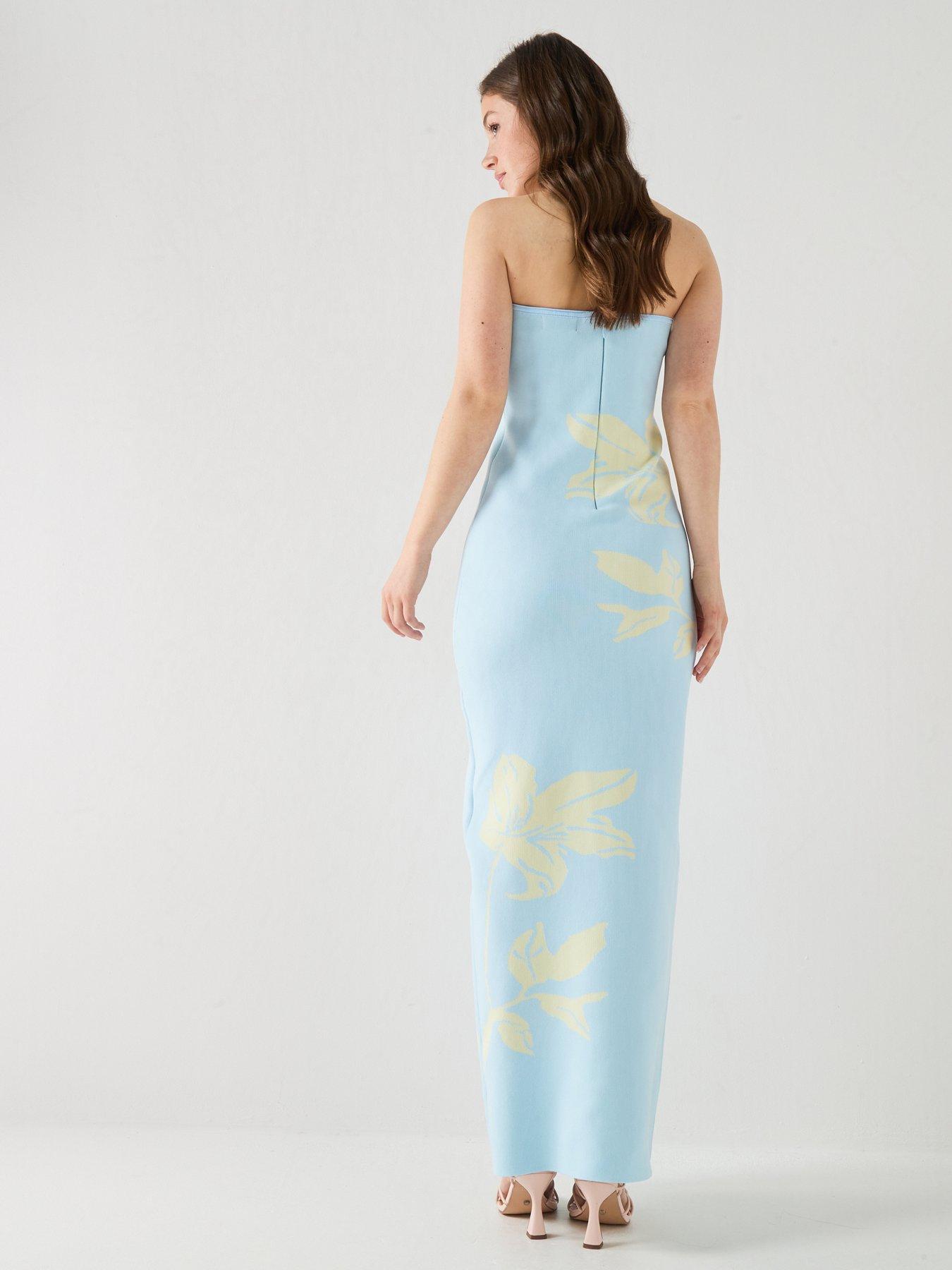 Image 2 of 6 of Pretty Lavish Milena Floral Bandeau Sparkle Knit Maxi Dress - Pastel Tbc