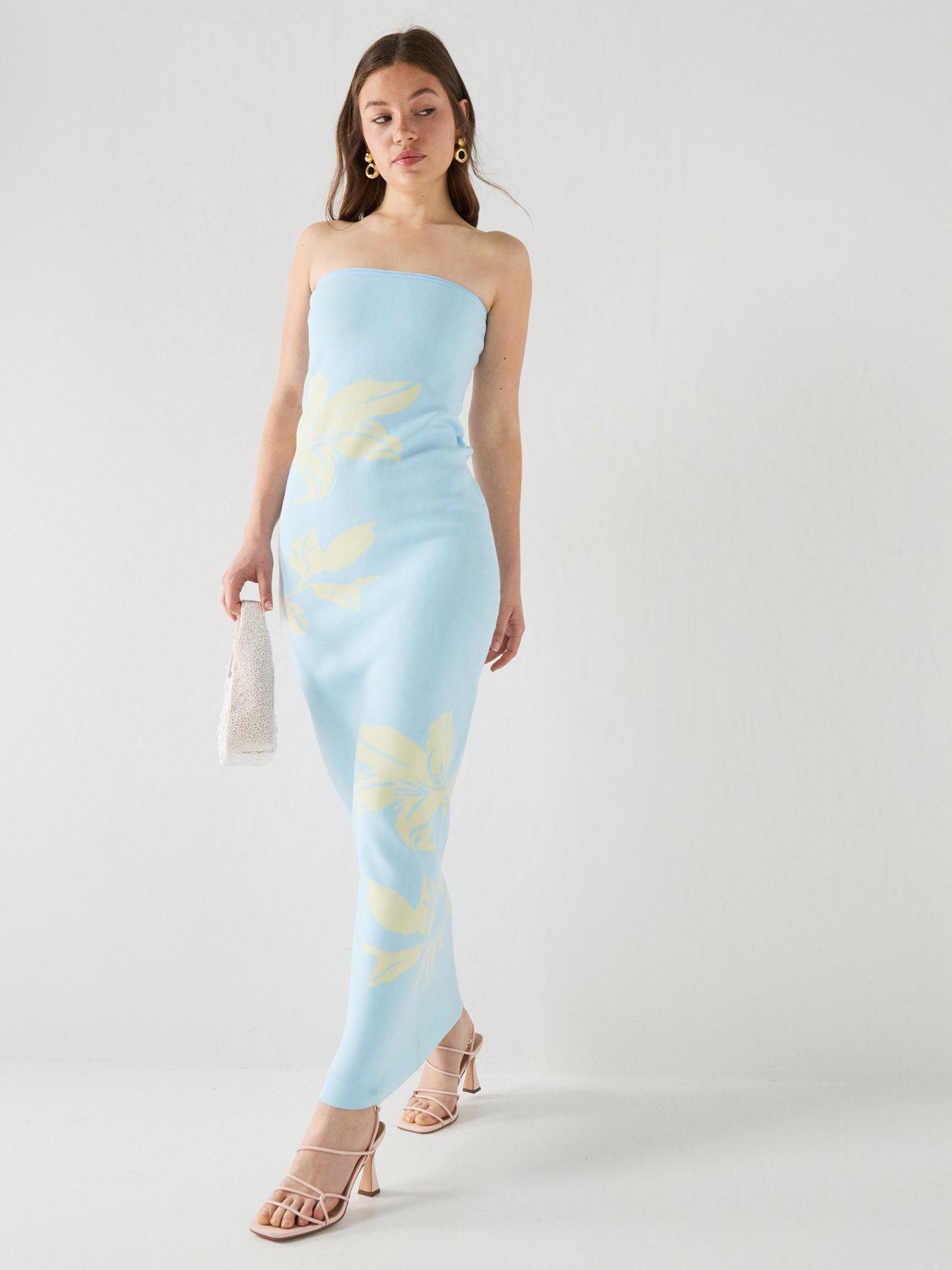 Image 3 of 6 of Pretty Lavish Milena Floral Bandeau Sparkle Knit Maxi Dress - Pastel Tbc