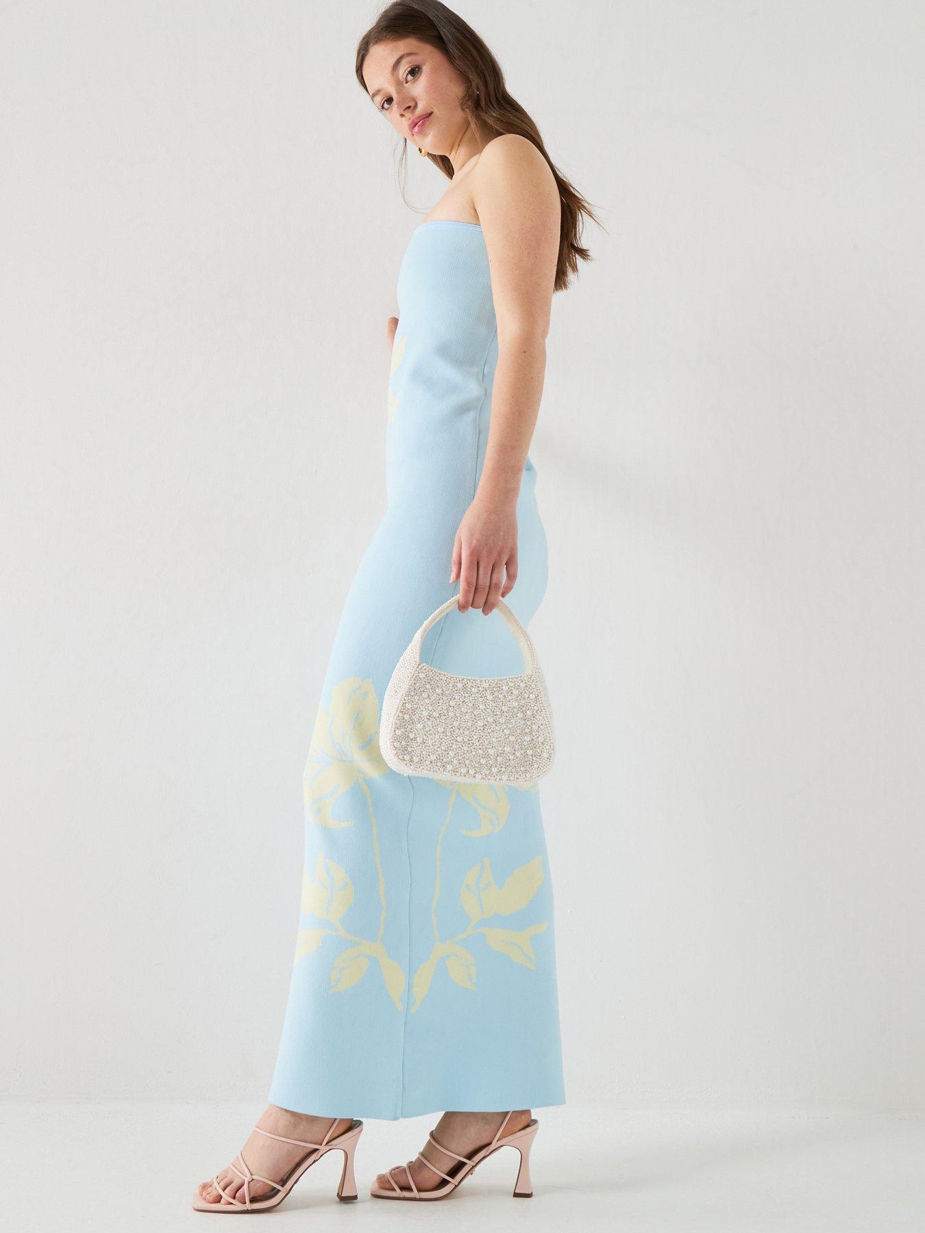 Image 6 of 6 of Pretty Lavish Milena Floral Bandeau Sparkle Knit Maxi Dress - Pastel Tbc