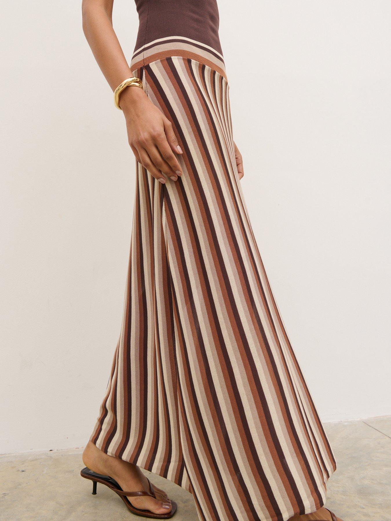Image 4 of 4 of Pretty Lavish Phoebe Slash Neck Stripe Knit Maxi Dress - Brown