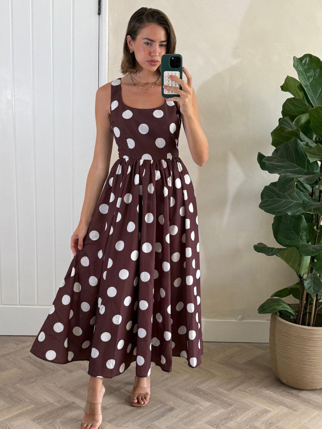 Style Cheat Polka Dot Skater Dress - Brown