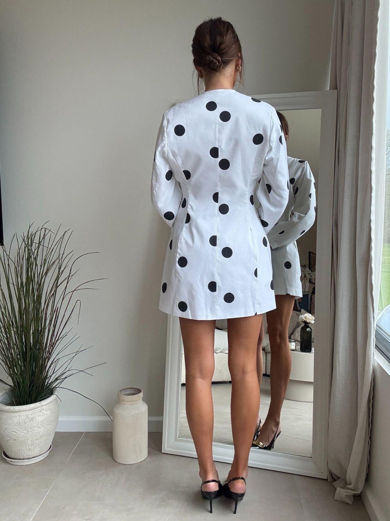 Image 2 of 4 of Style Cheat Spot Print Blazer Mini Dress- White/Black