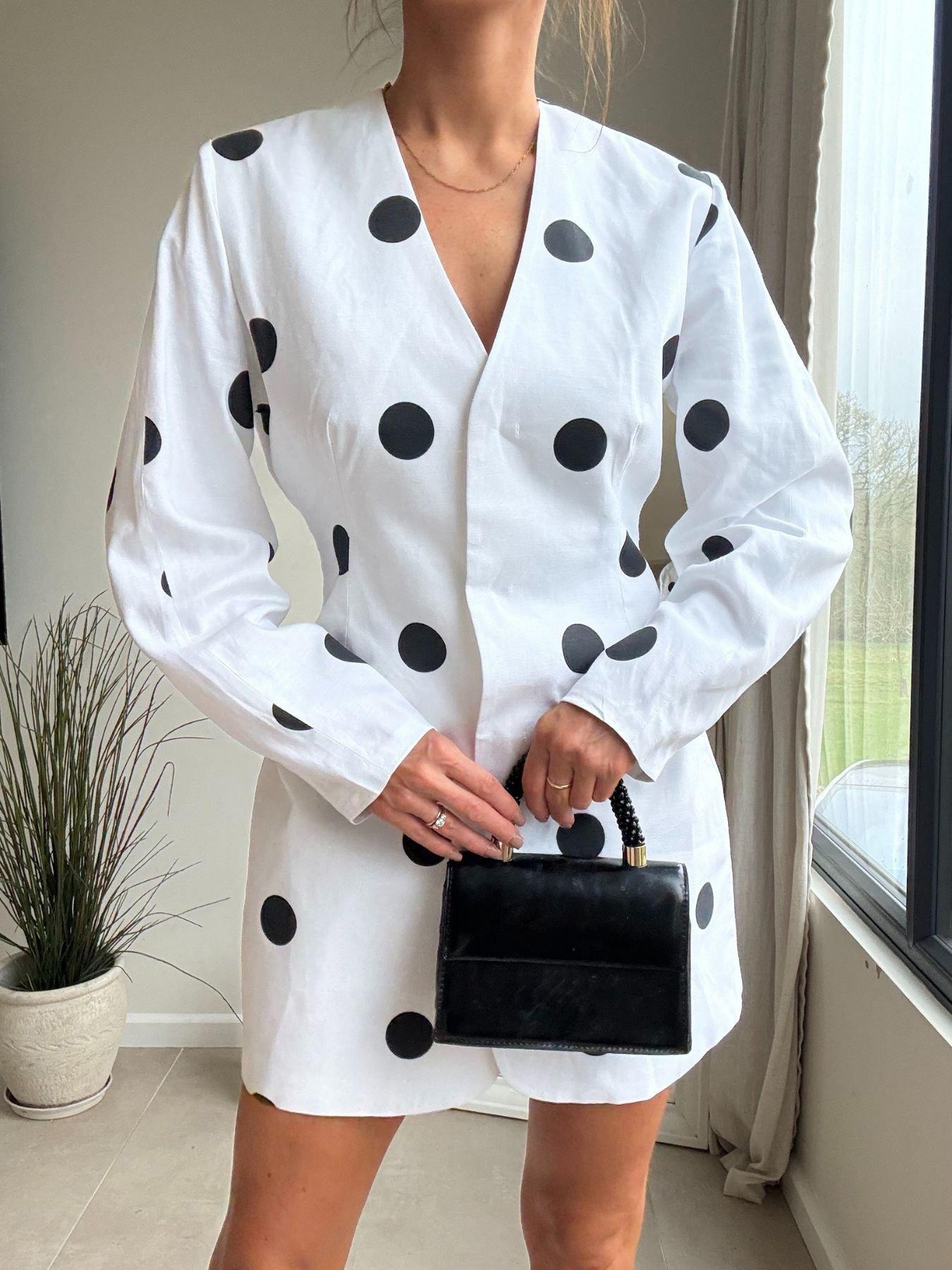 Image 3 of 4 of Style Cheat Spot Print Blazer Mini Dress- White/Black