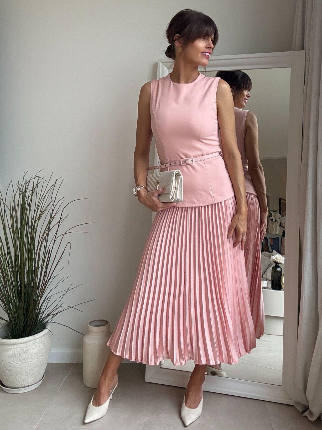 Style Cheat Belted Pleated Dress - Pink