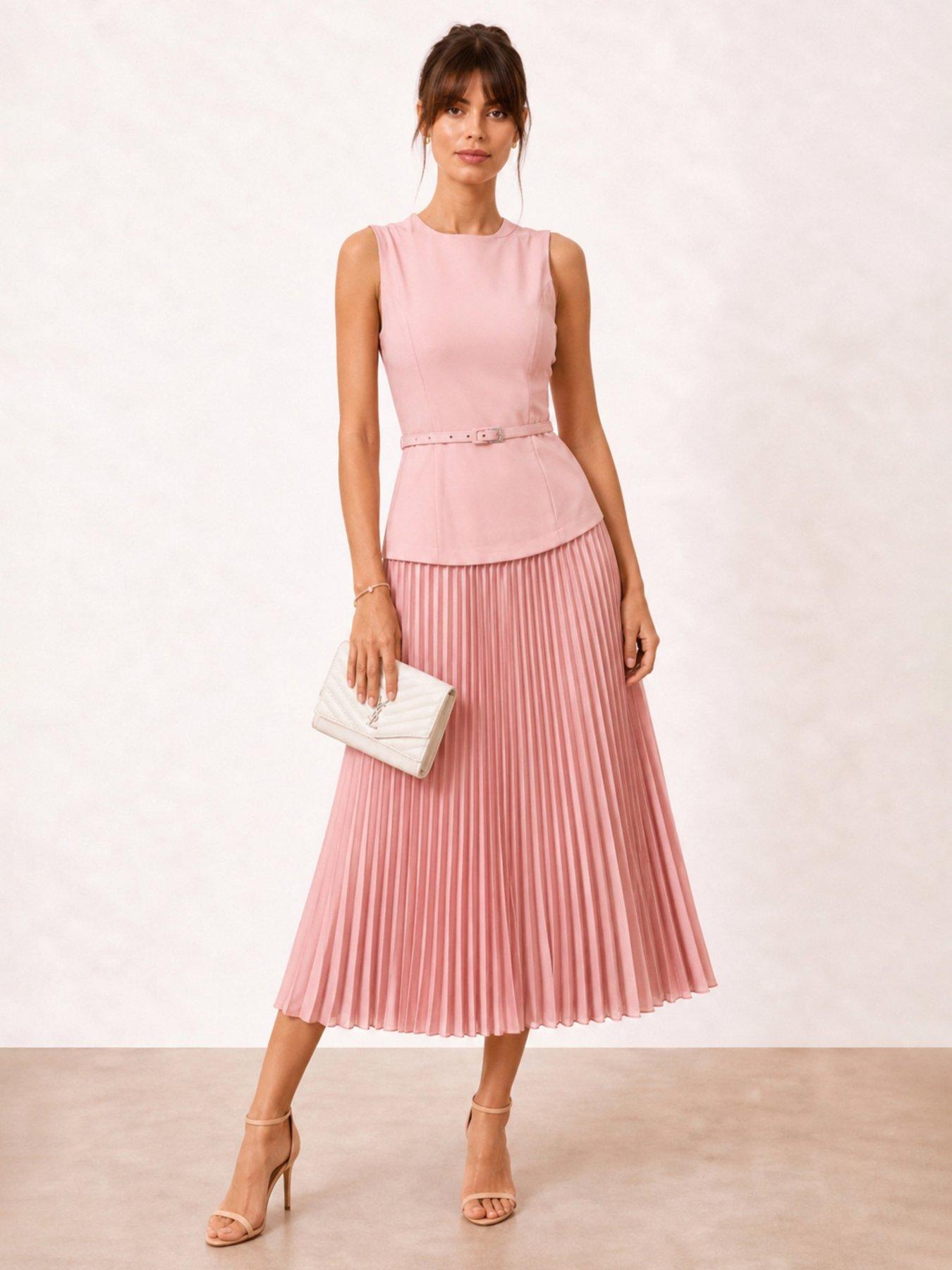 Style Cheat Belted Pleated Dress