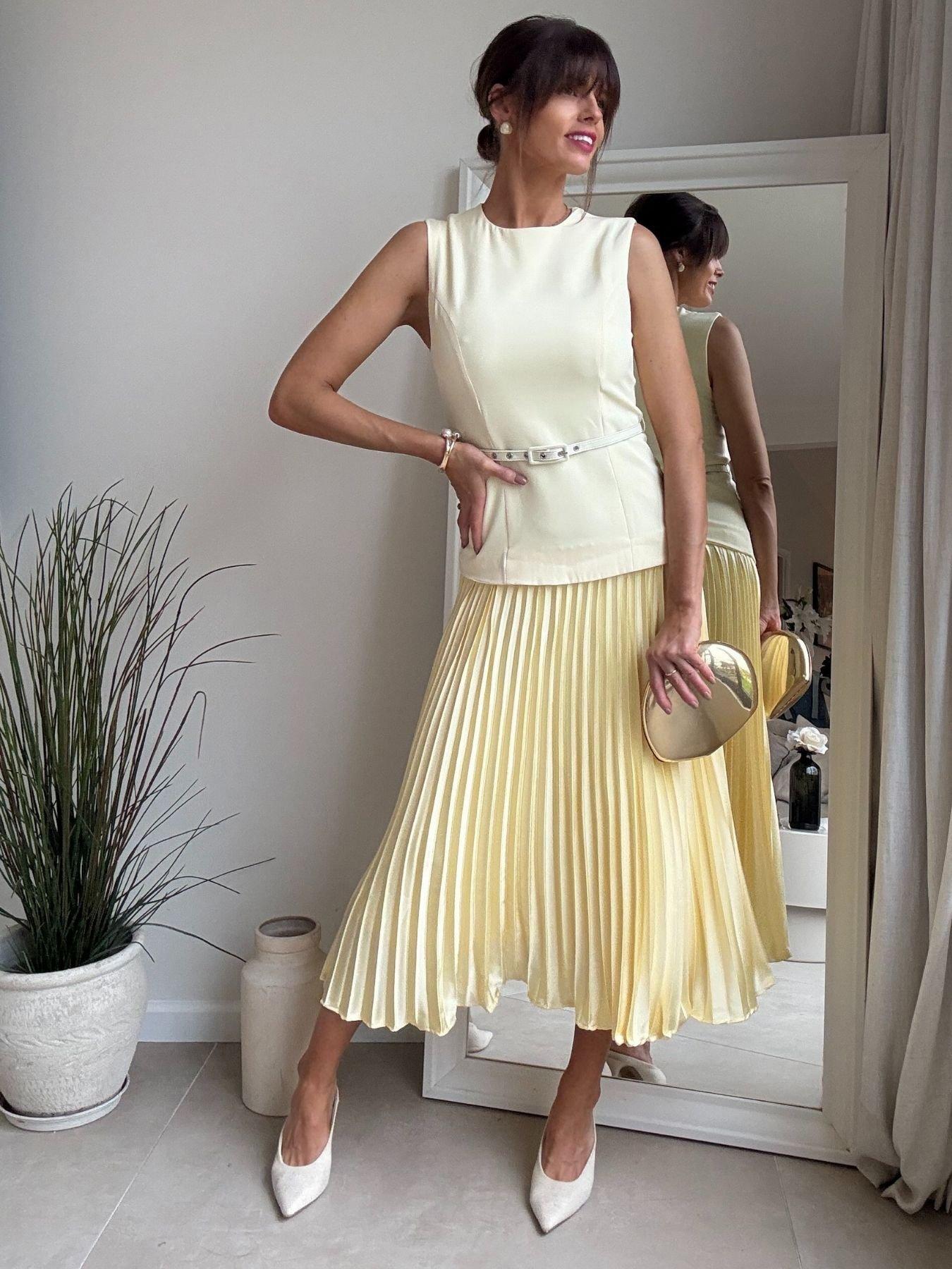 Style Cheat Belted Pleated Dress - Yellow