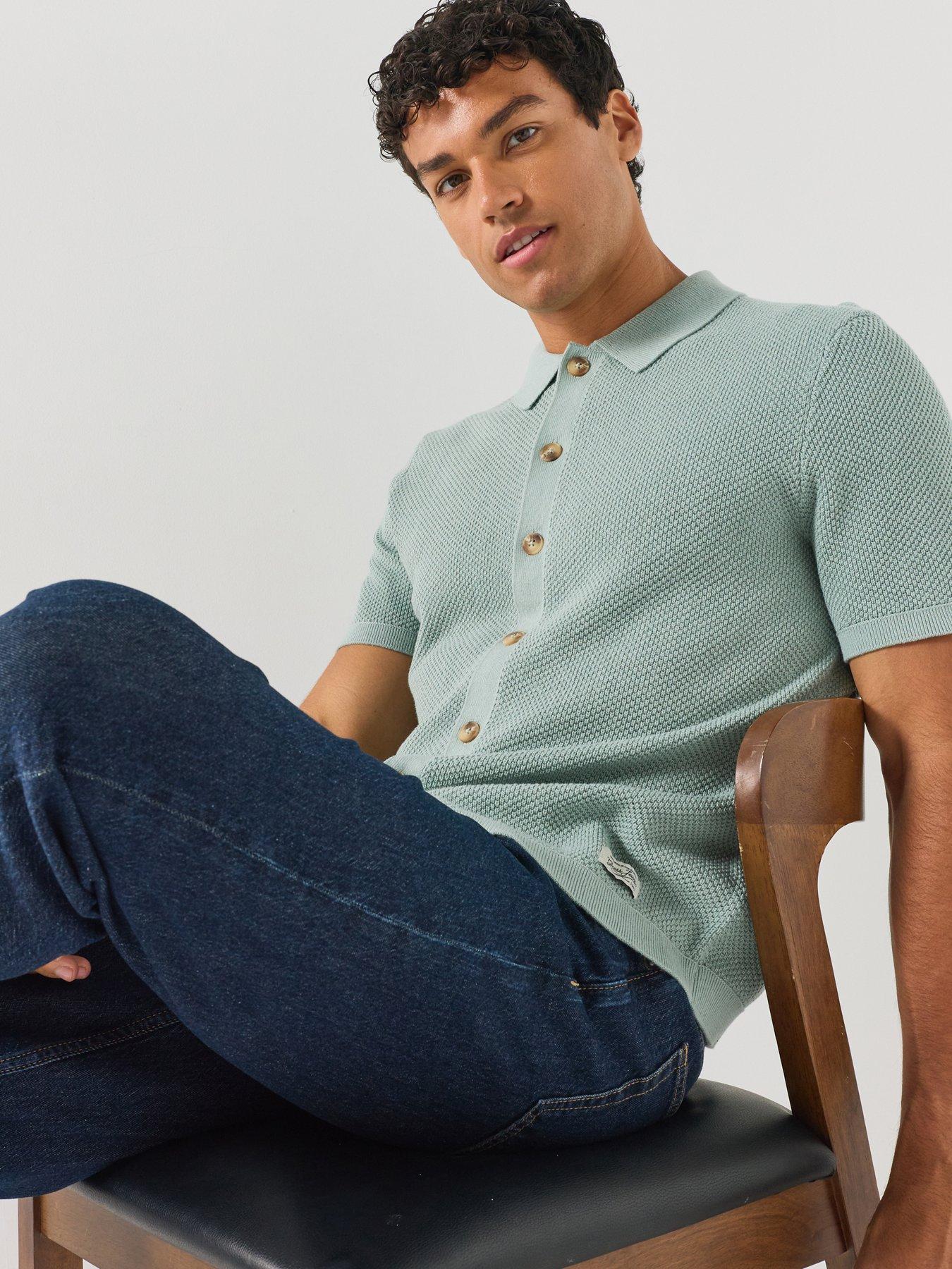 Image 1 of 6 of Guess Jeans Short Sleeve Knitted Polo Shirt - Green