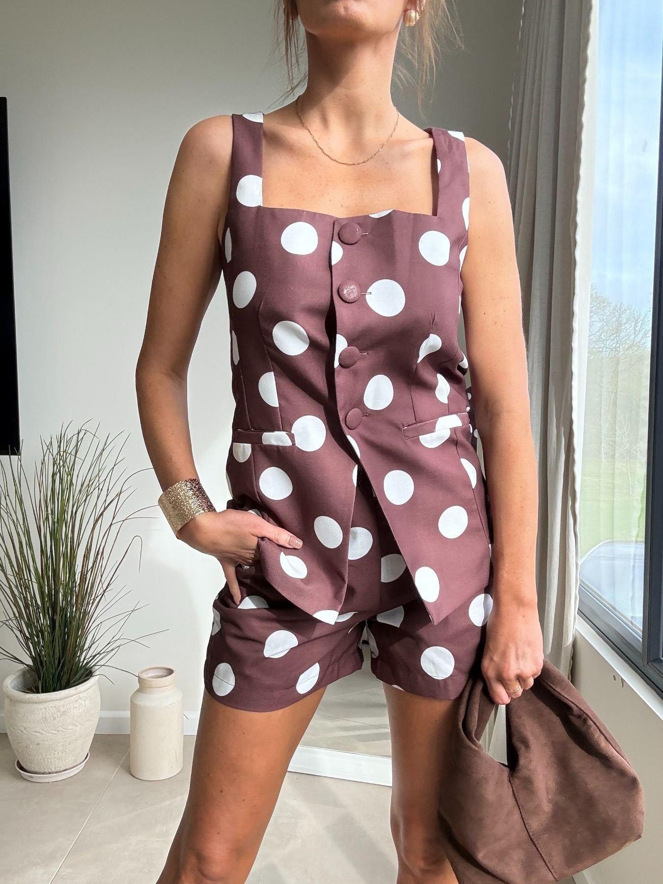 Style Cheat Co-Ord Spot Top - Brown