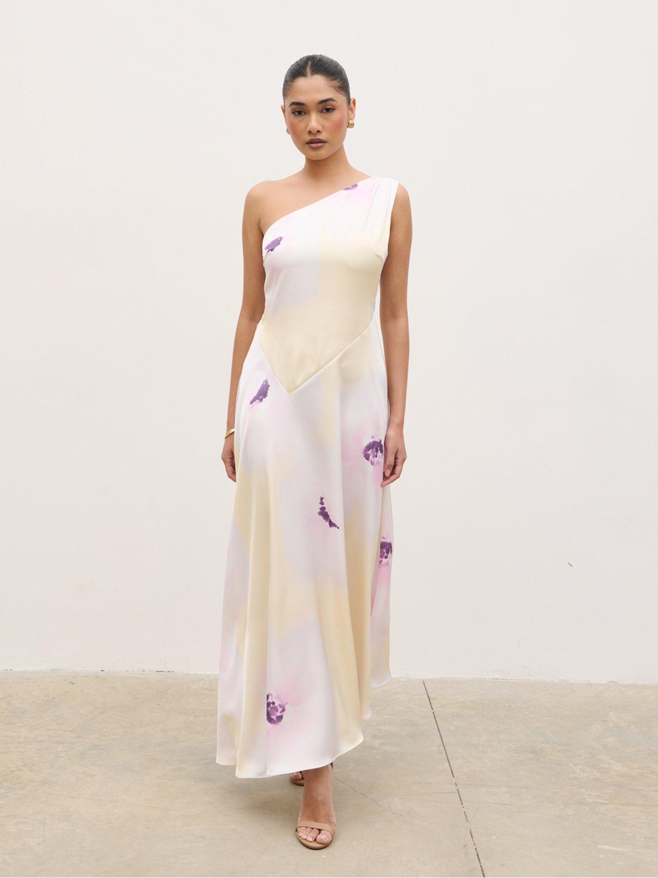 Image 3 of 4 of Pretty Lavish Ember One Shoulder Printed Midaxi Dress - Watercolour Poppy