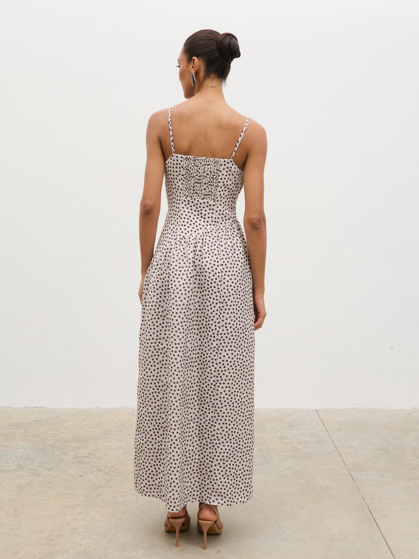 Image 2 of 4 of Pretty Lavish Zaria Corset Detail Maxi Dress - Cream/Brown Polka-Dot