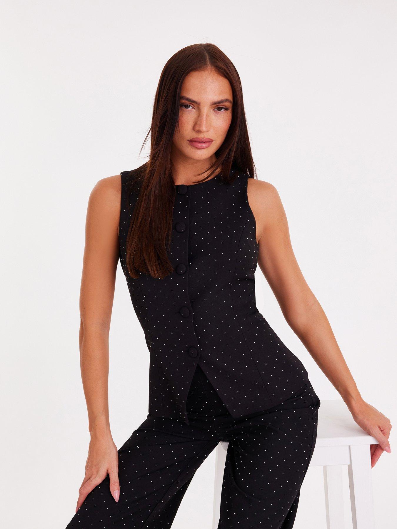 Quiz Black Diamante Tailored Waistcoat