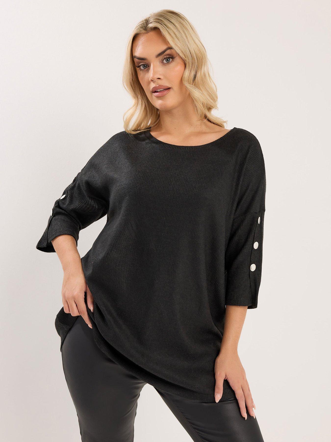 Yours Curve Soft Touch Ribbed Top - Black