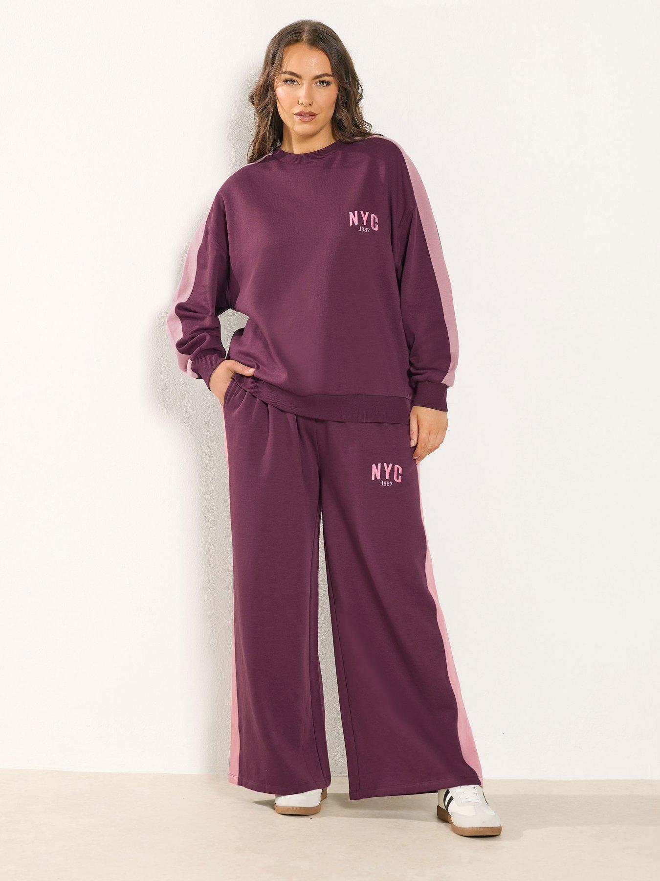 Yours Curve NYC Side Stripe Jogger - Burgundy