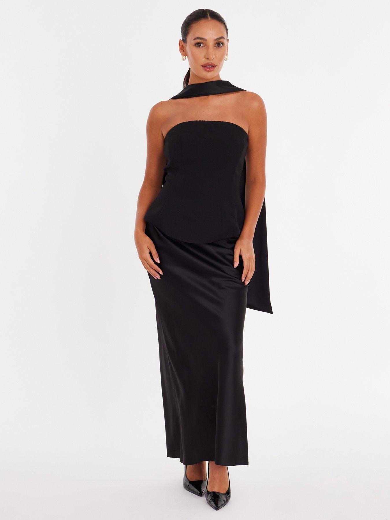 black satin midaxi dress Women's Black Satin Short Sleeve Midaxi Dress