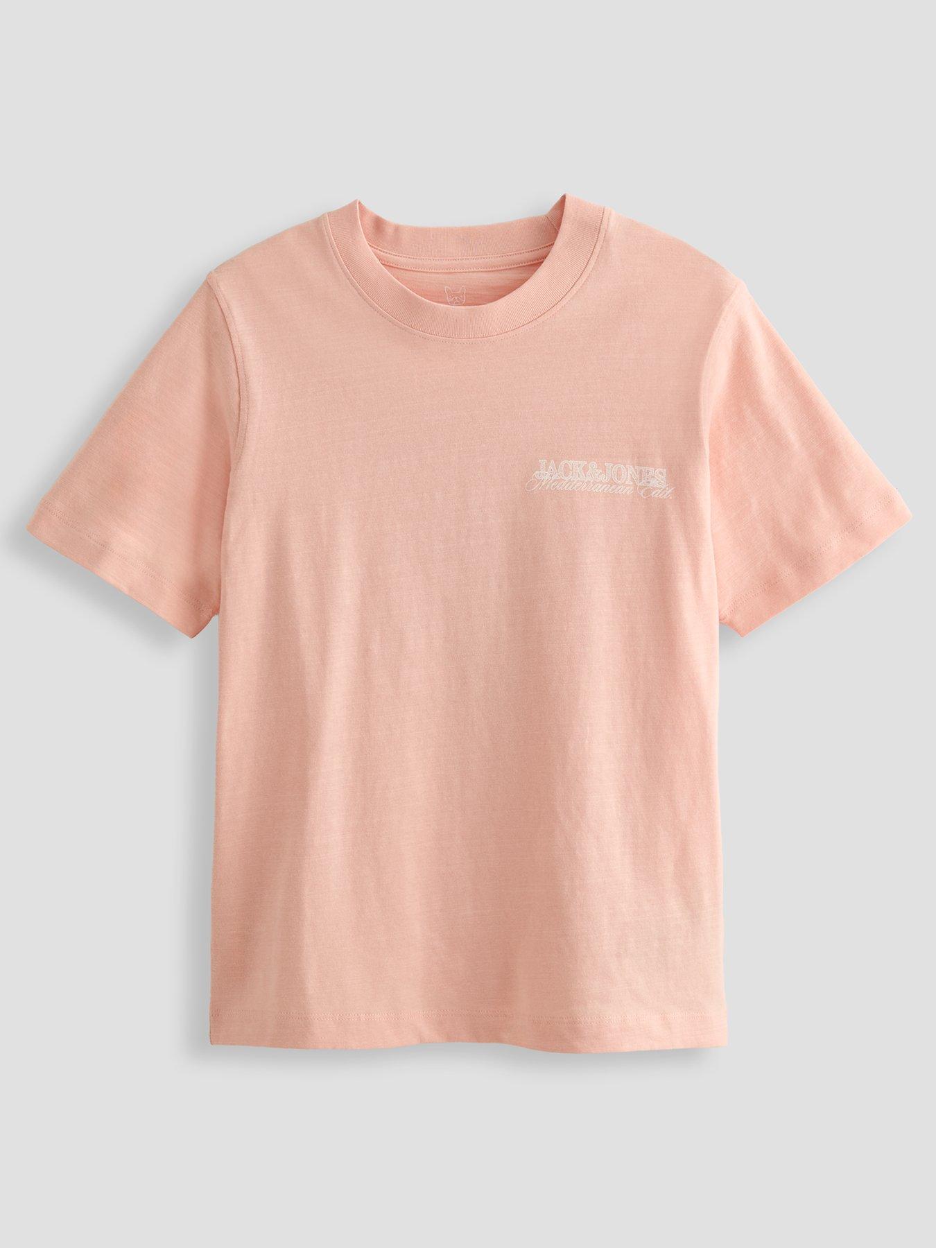 Jack & Jones Junior Boys Sketch Back Print Short Sleeve T-shirt - Peach Melba