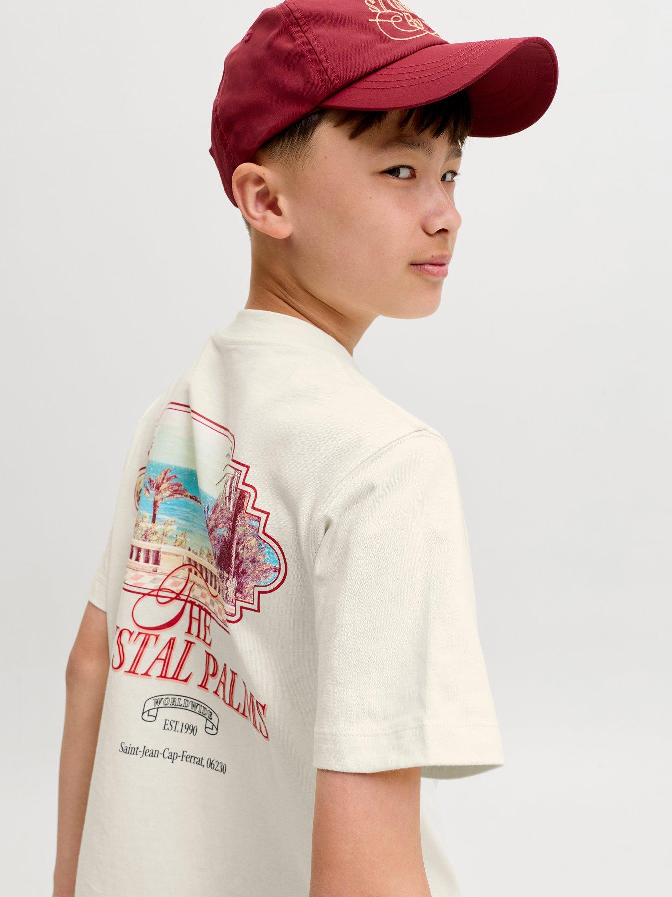 Image 1 of 4 of Jack & Jones Junior Boys Back Print Short Sleeve T-shirt - Cream
