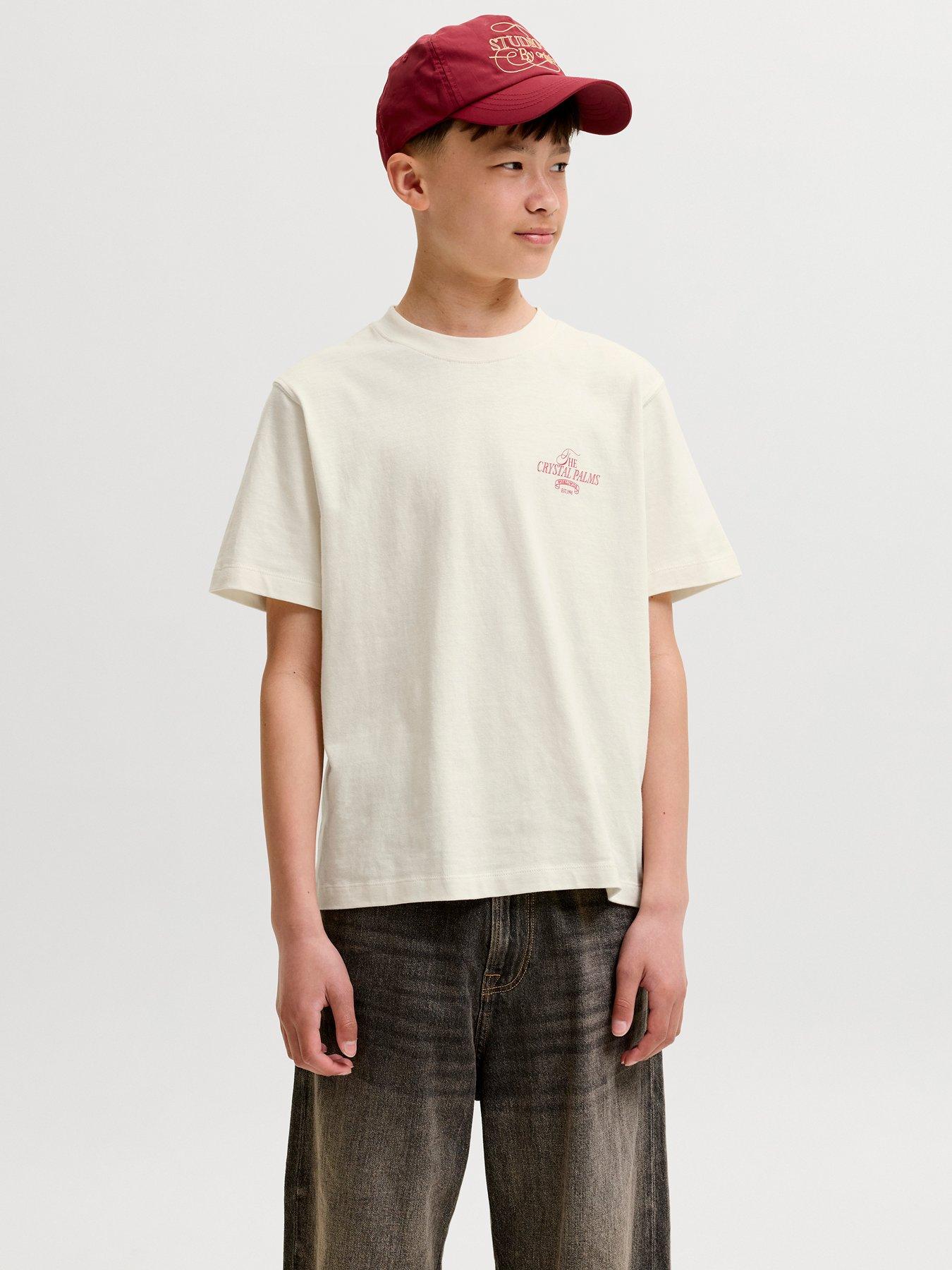 Image 2 of 4 of Jack & Jones Junior Boys Back Print Short Sleeve T-shirt - Cream