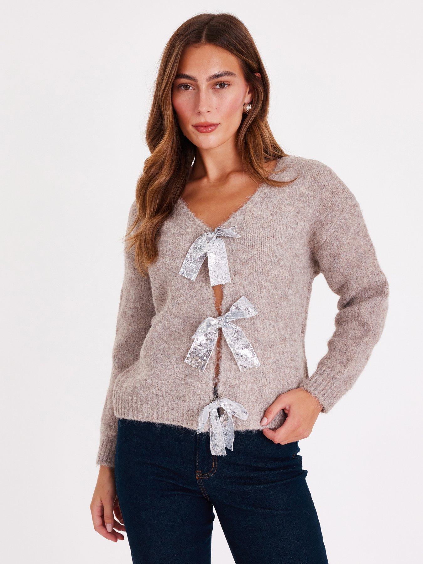Quiz Stone Sequin Bow Jumper