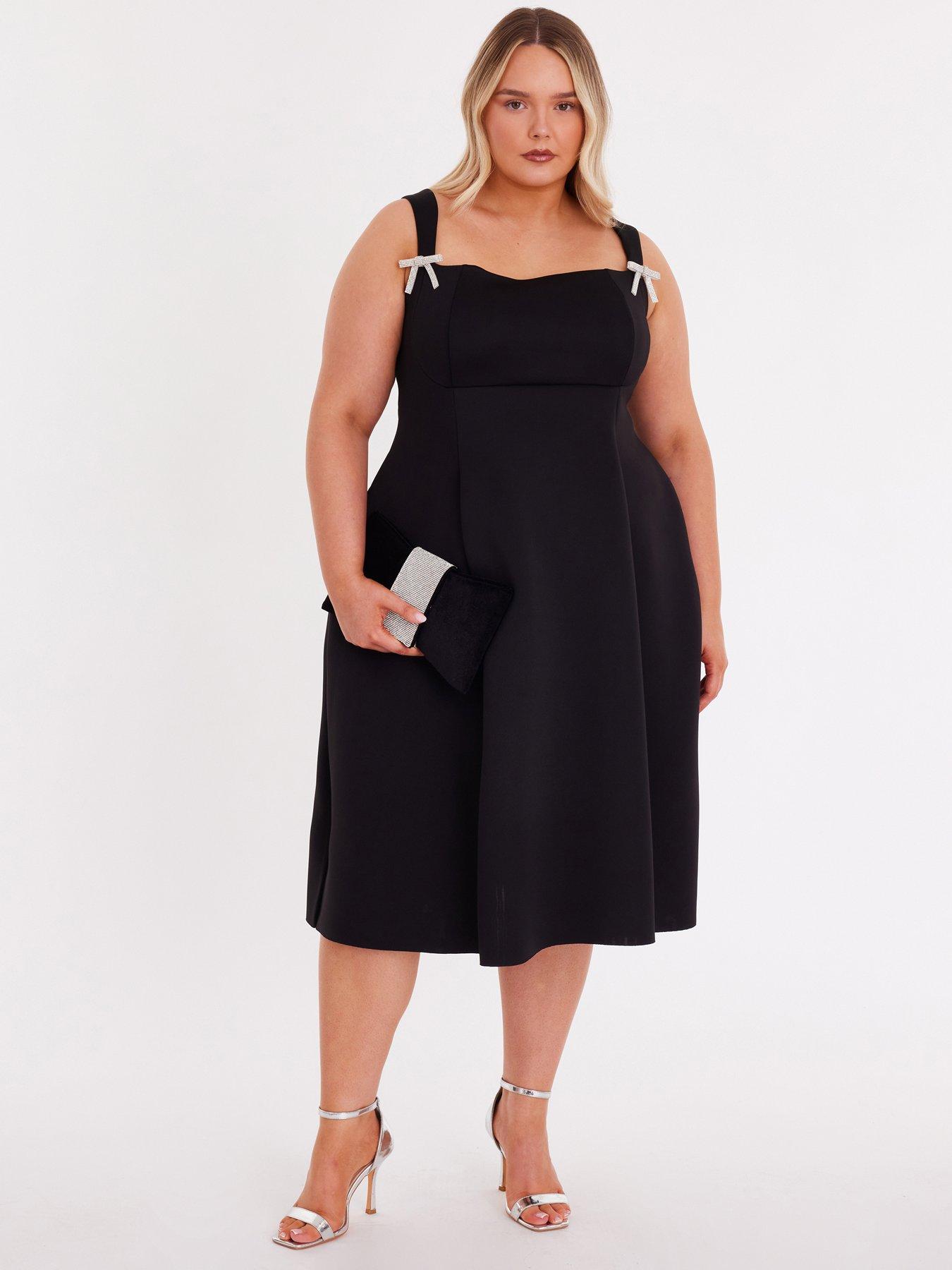 Quiz Curve Black Diamante Bow Midi Dress
