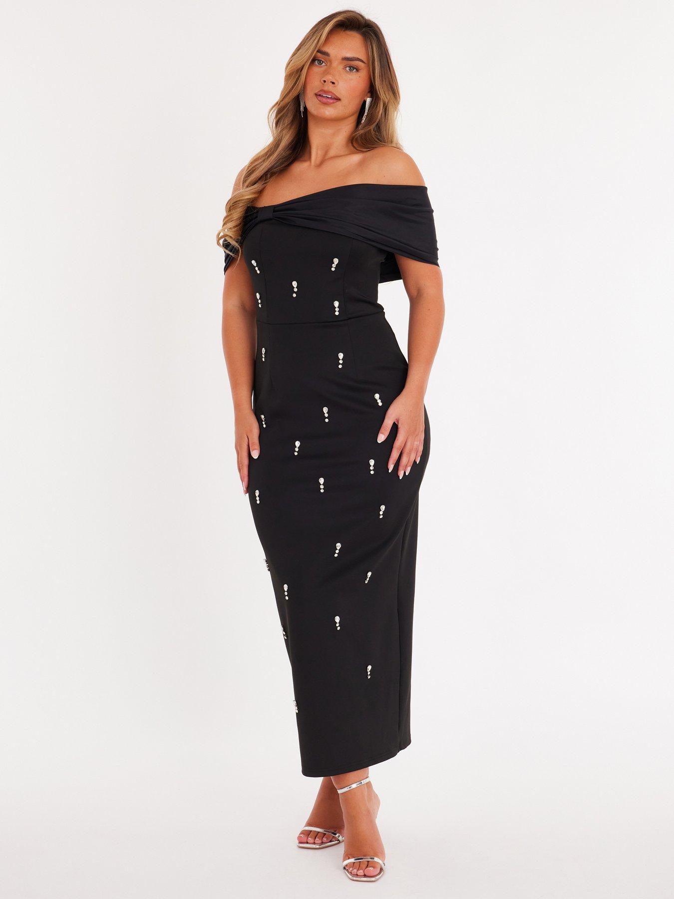 Modest Fashion Quiz Black Glitter Bardot Dress Quiz Black Embellished  Bardot Midaxi Dress Very