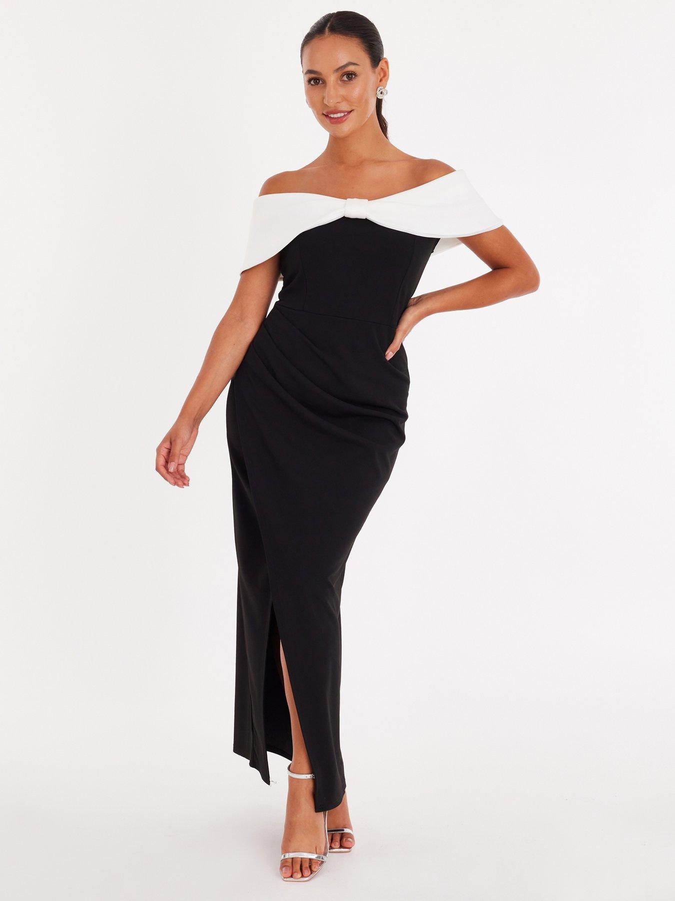 Quiz Petite Black Contrast Bardot Maxi Dress