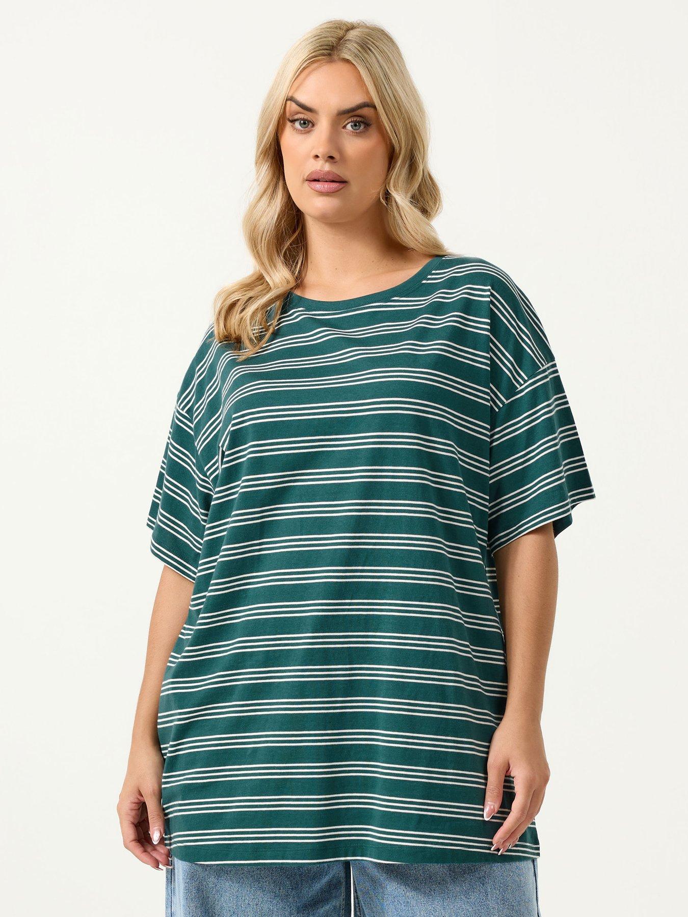 Yours Curve Rugby Collar Long Sleeve Stripe Top