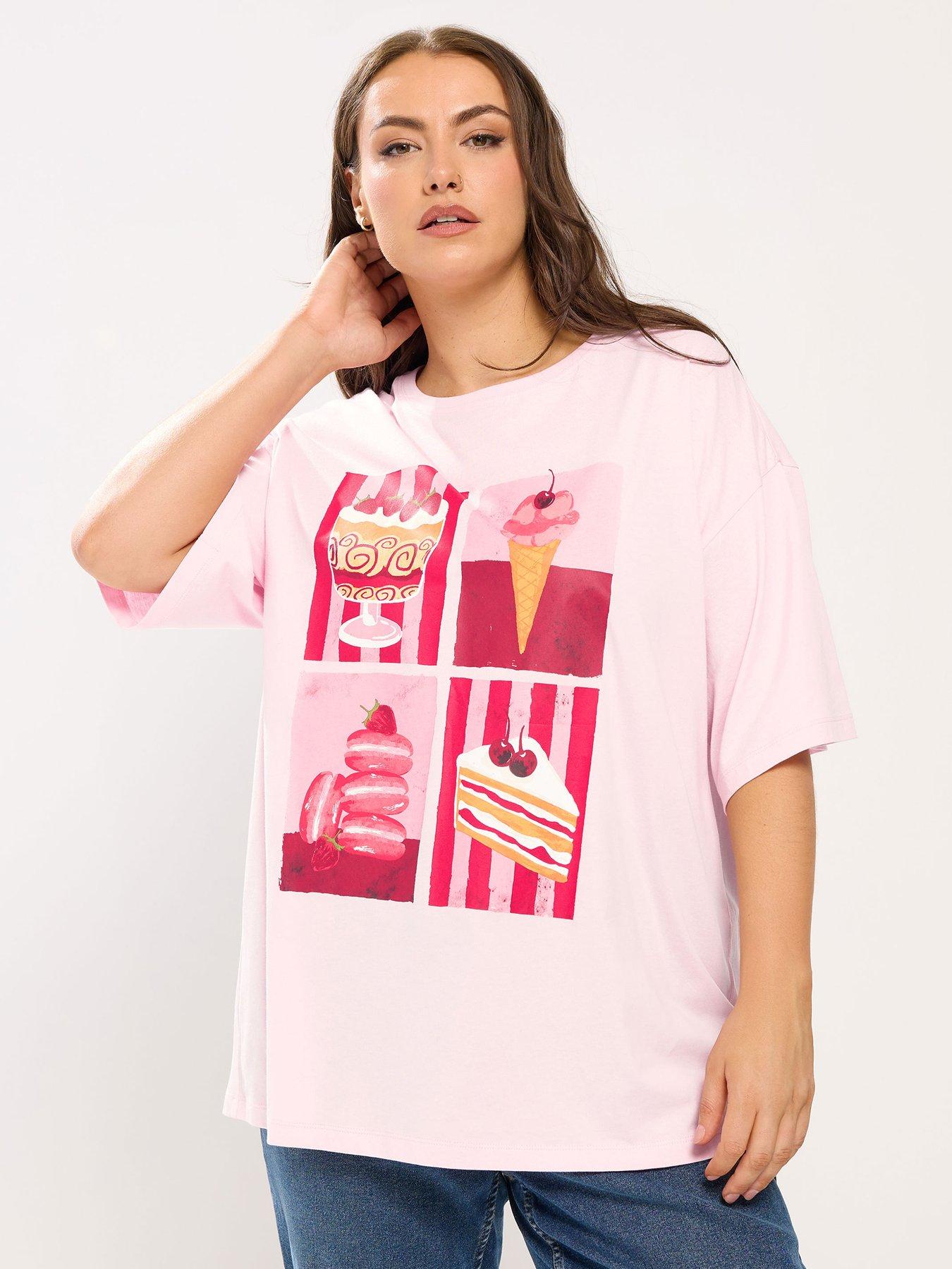 Yours Curve Relaxed Placement Treats T-shirt - Pink