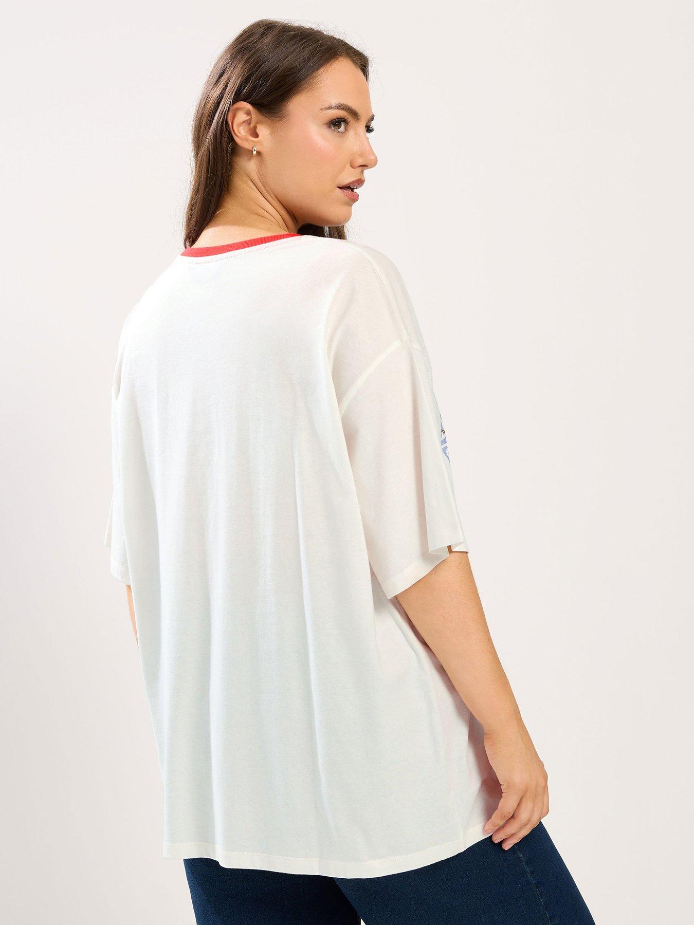 Image 2 of 5 of Yours Curve Relaxed Placement Sauce T-shirt - Cream