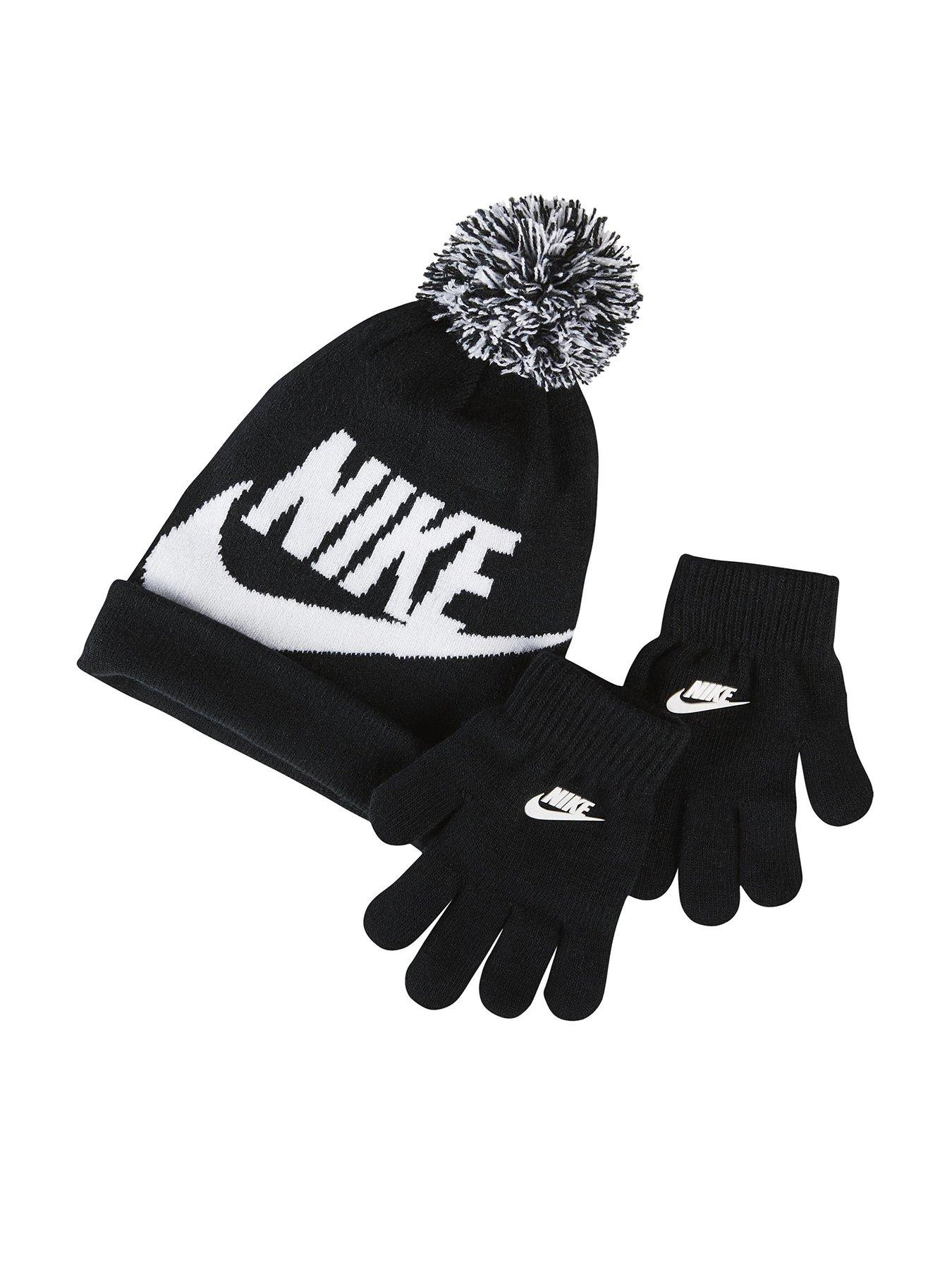 Nike Kids Boys Swoosh Pom Beanie  &  Glove Set - Black