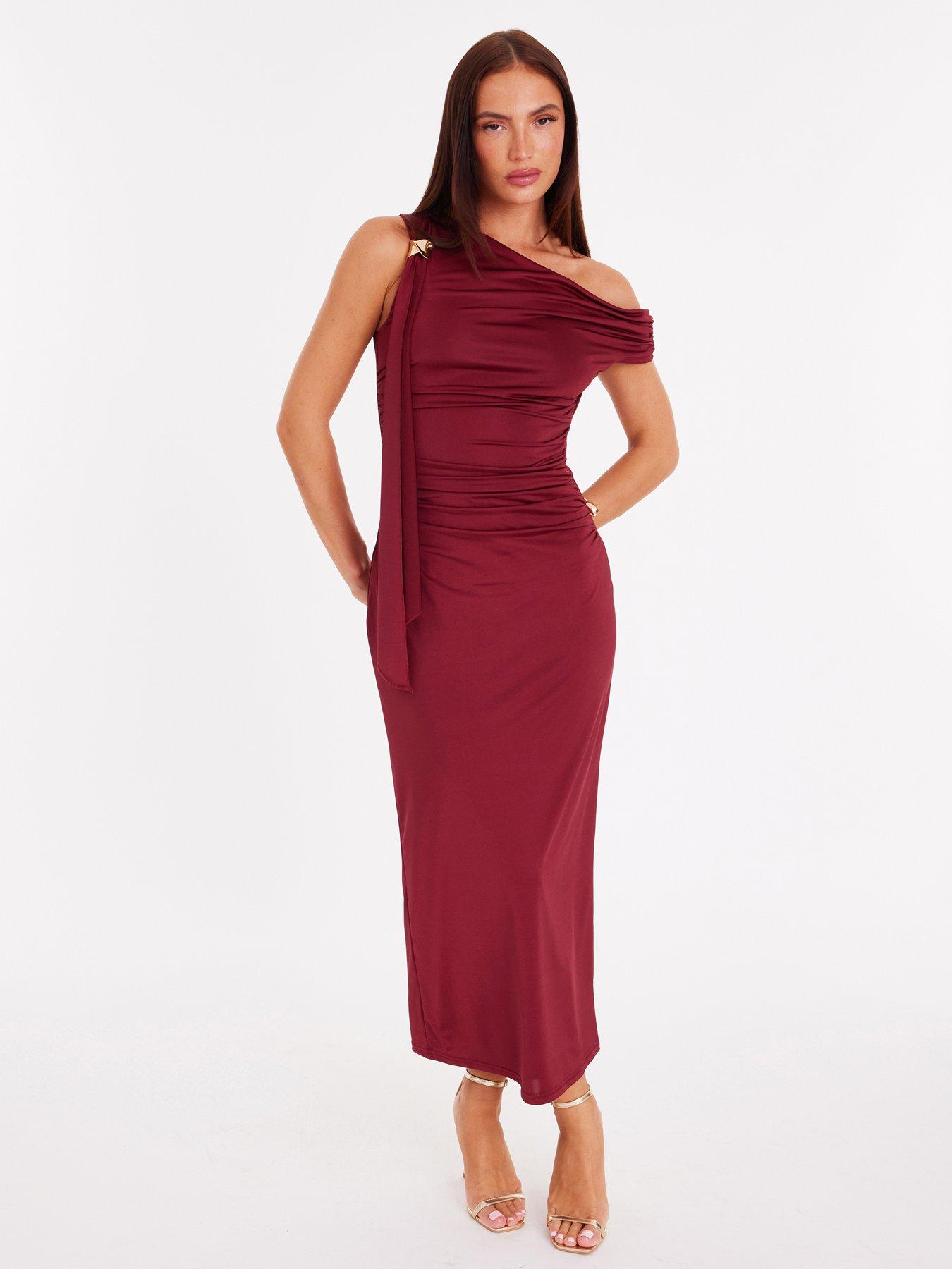 Quiz Dark Red Sash Detail Midaxi Dress