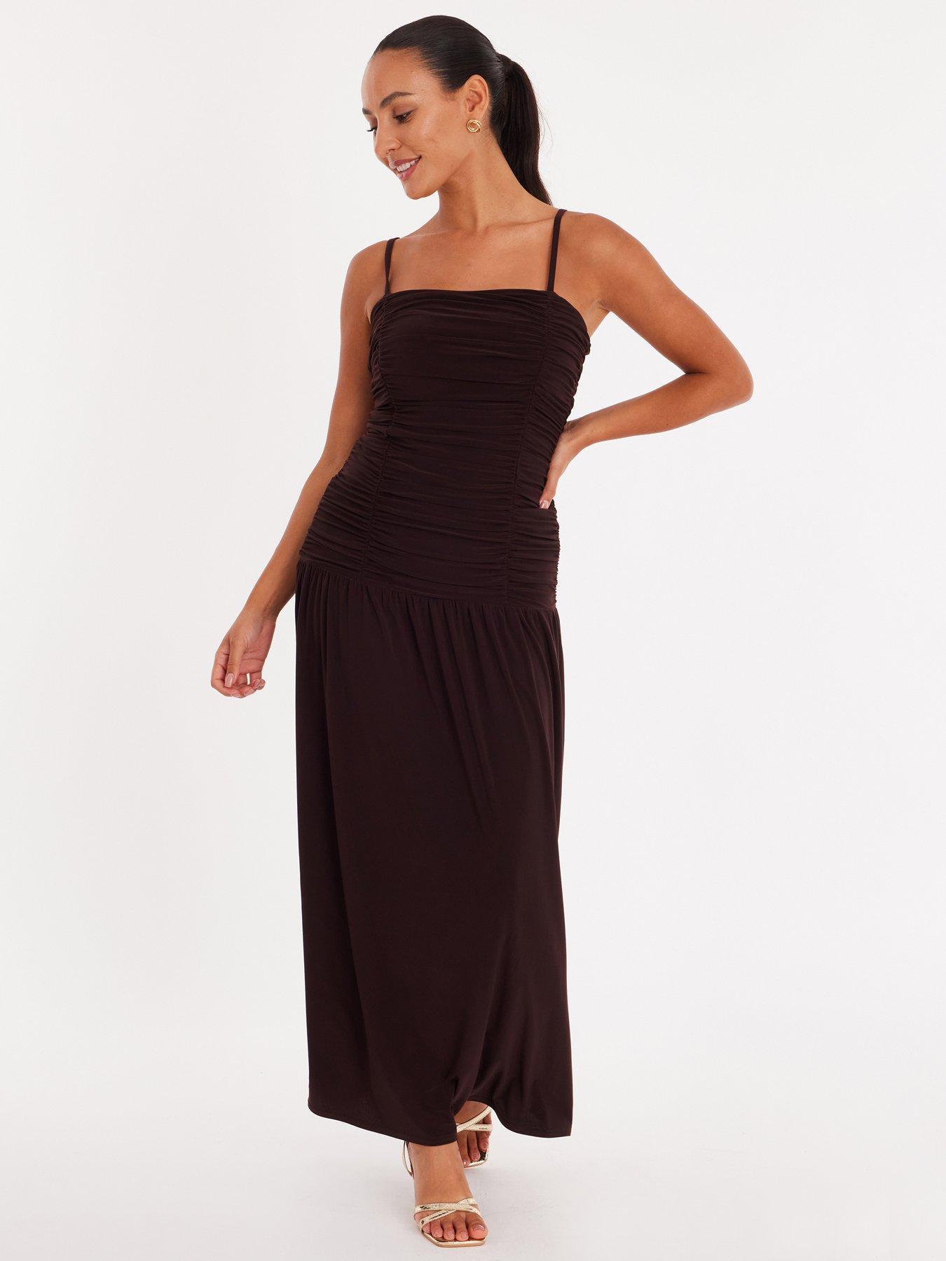 Quiz Petite Brown Drop Waist Maxi Dress
